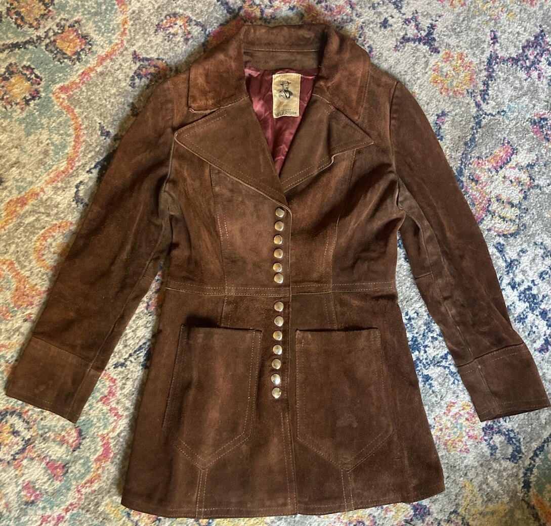 Vintage Women’s S Gassy Jack Brown Suede Button Up Jacket Hippie Boho Retro Vibe