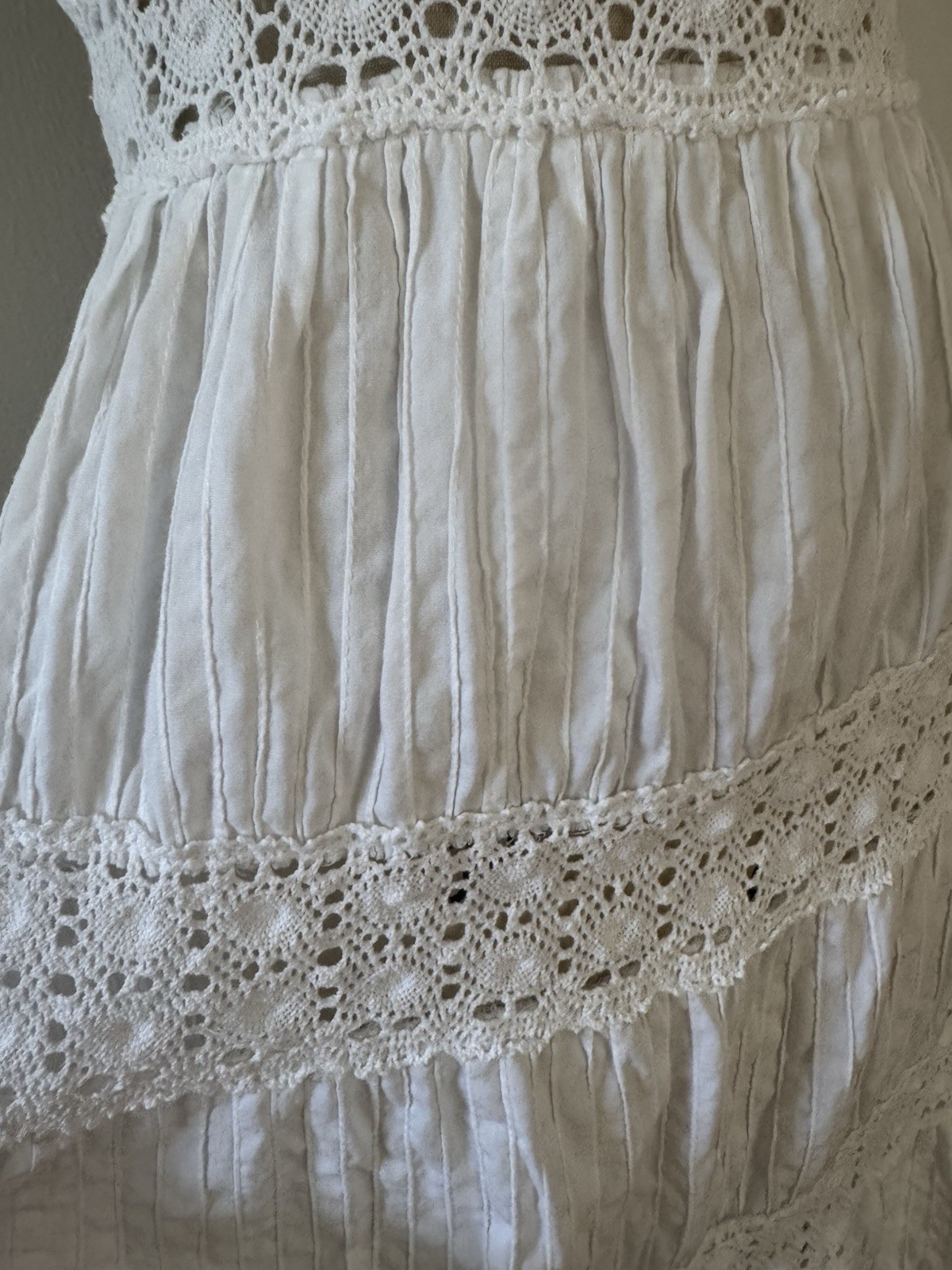 Vtg 70s White Cotton Crochet Sundress Prairie Dress Cottagecore Boho Bridal