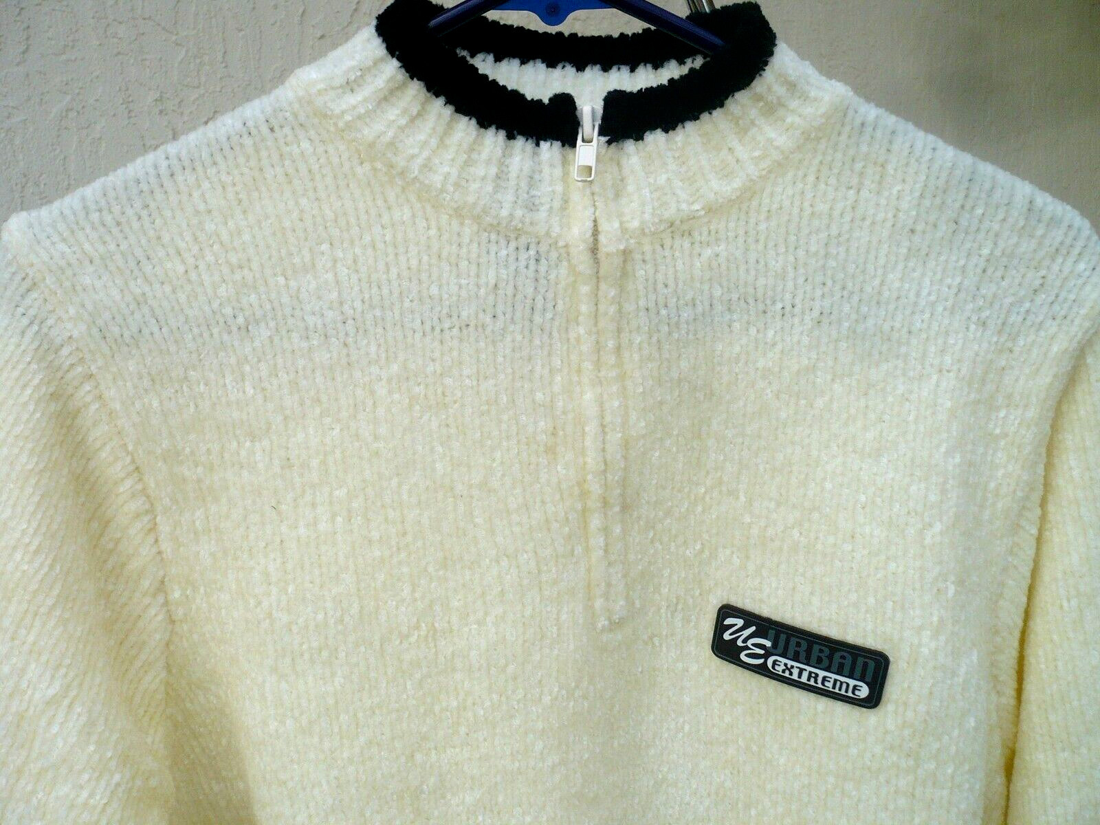 VTG IVORY SWEATER RIBBED SOFT L WOMEN BUMBY TEXTURED URBAN EXTREME HIGH NECK ZIP