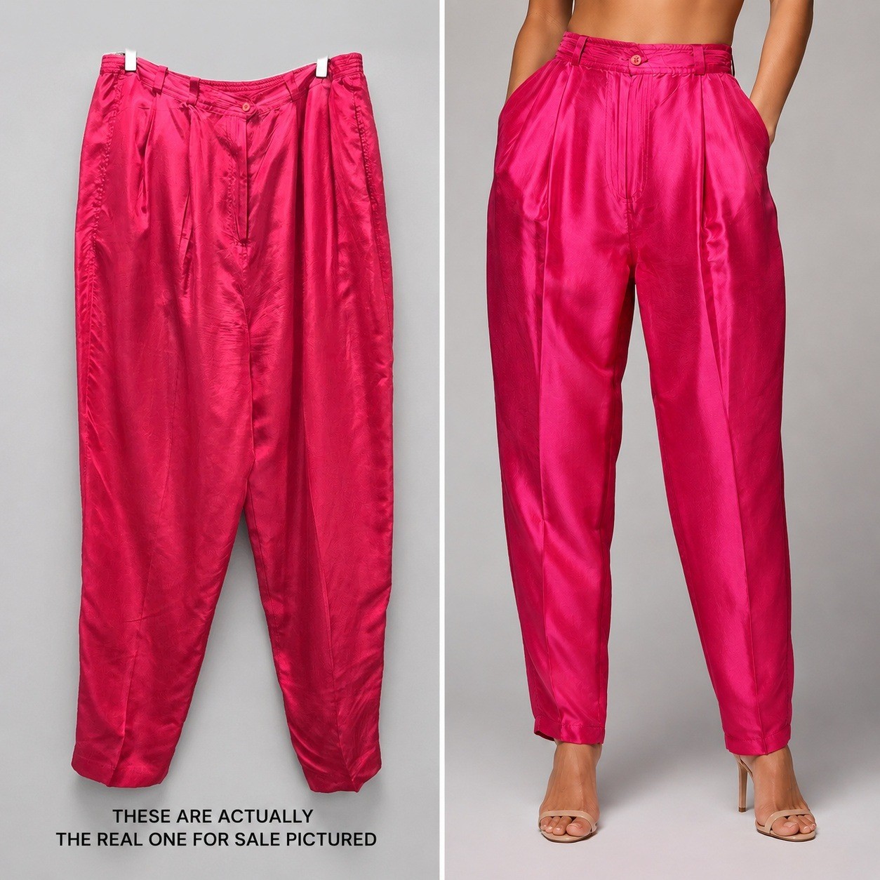 VGT 90s Jacqueline Ferrar 100% Silk Pleated Trousers Hot Pink High Rise Pants L