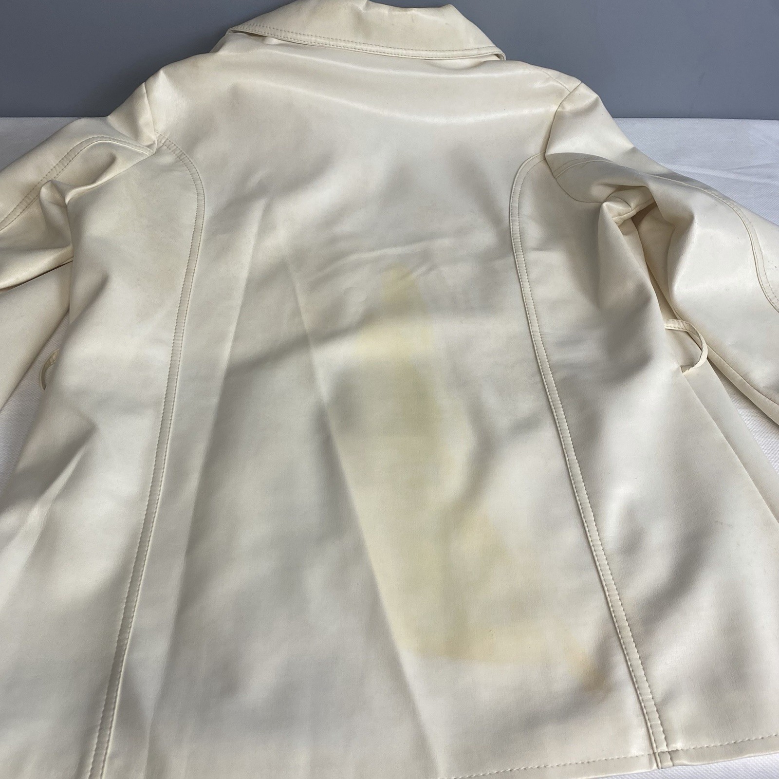Vintage Finger Hut Jacket Faux Leather Womens Sz 20 Cream Coat Flaws