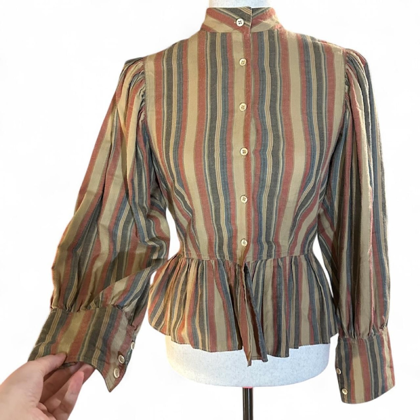 College Town 70s Autumnal Striped Victorian Revival Blouse