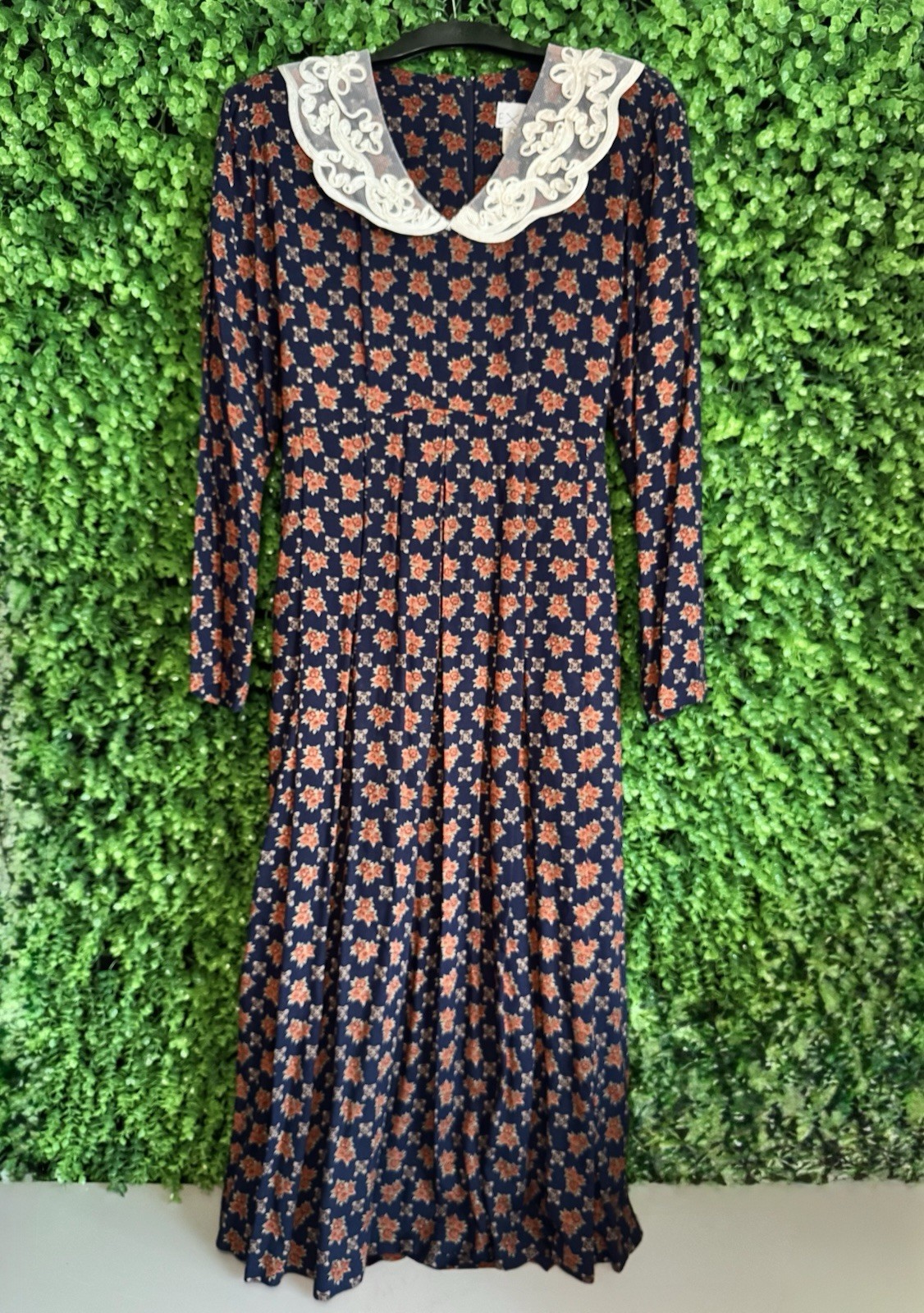 Vintage 90’s Expo Floral Long Dress size 12 peter pan collar 1930s inspired