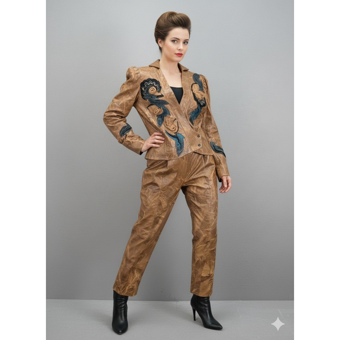 Jardena Gefen Creation Leather Suit Set Women’s Size S/38 Retro Israel Made Vtg