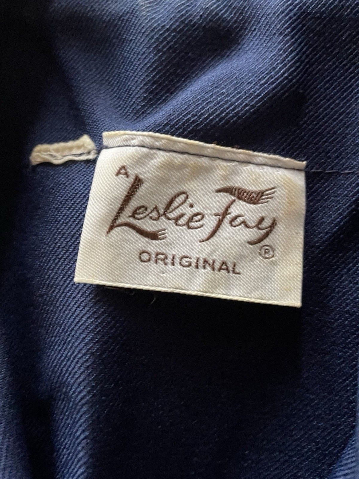 Vintage Leslie Fay Navy Blue Dress with White Stitching and Matching Belt