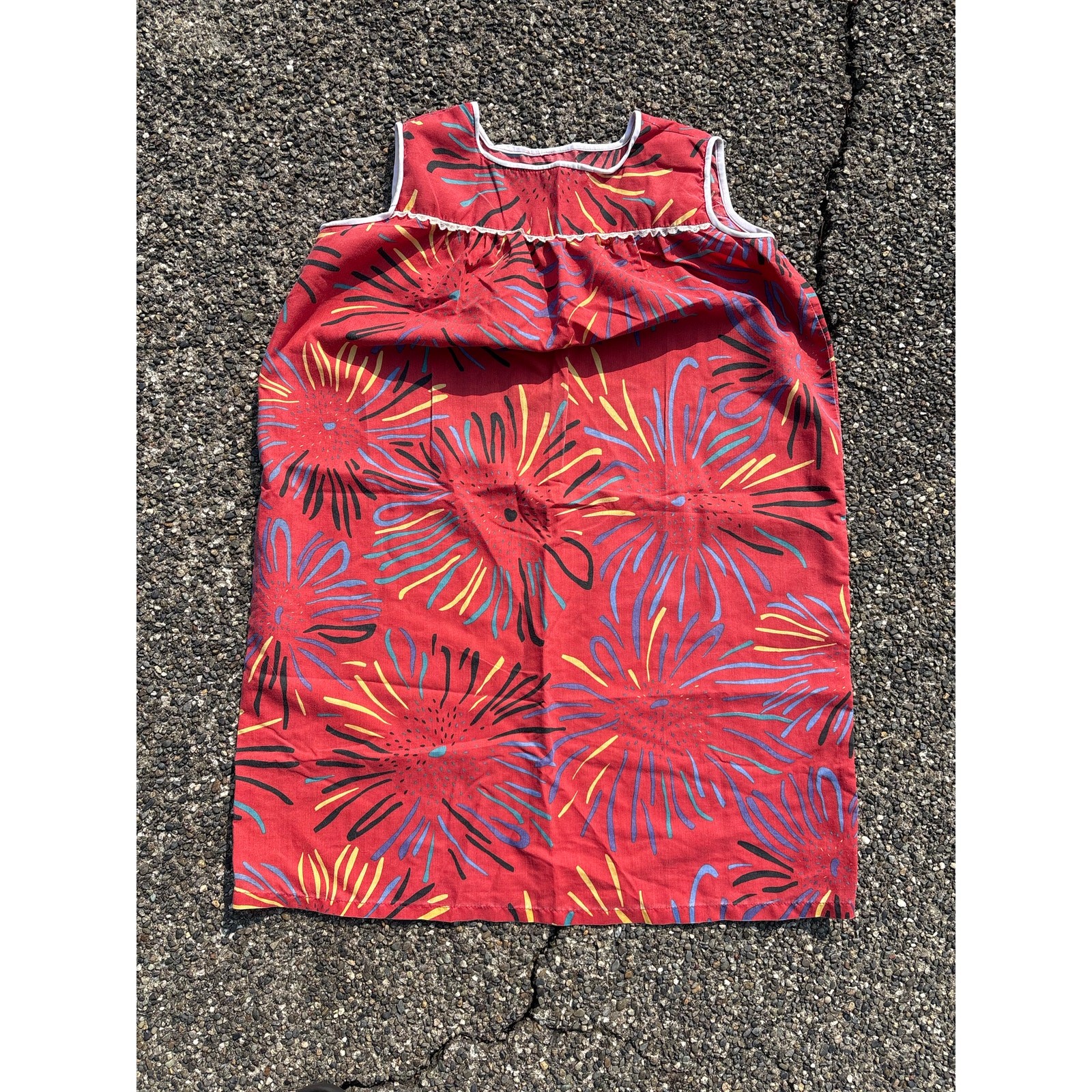 Vintage 60s red abstract shift dress single stitch boho cottagecore whimsy 26×38