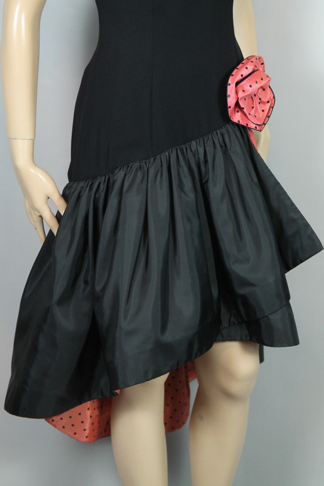 Vtg MORTON MYLES WARRENS Black Fit Flare Hi-Low Cocktail Party Evening Dress 4