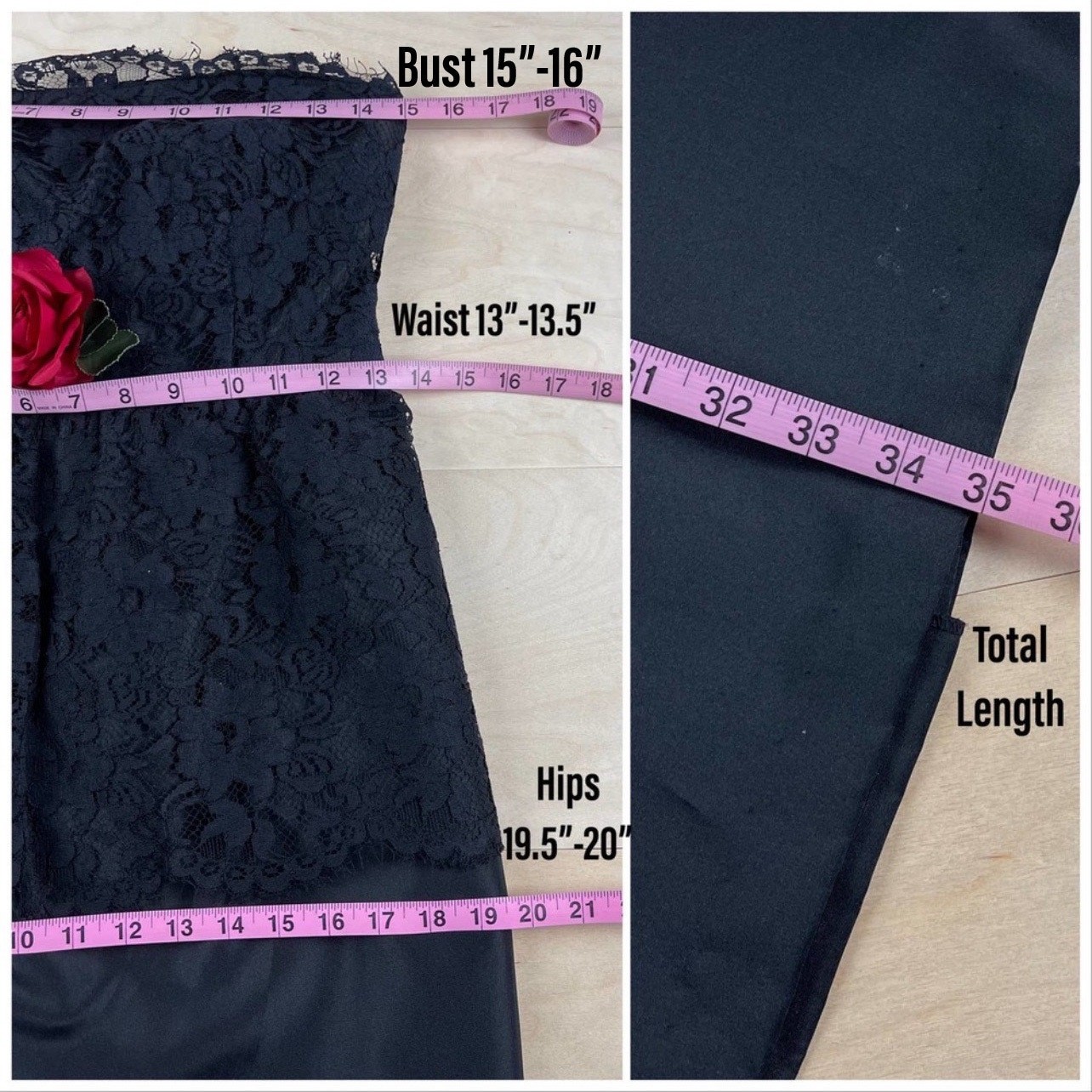 Vintage 1970s/80s Black Lace and Satin Strapless Dress | 26″ Waist
