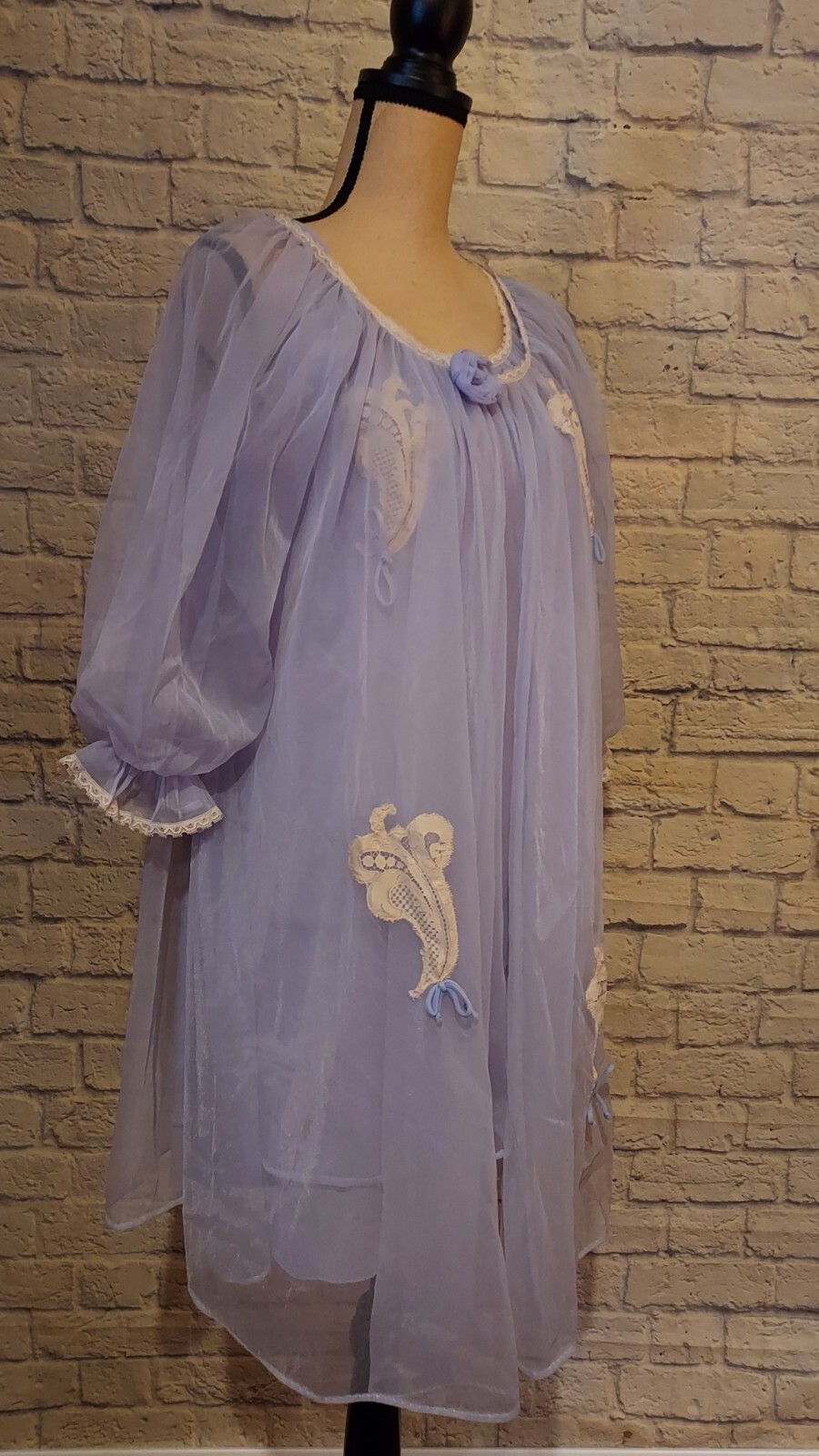 Vintage 60’s Lisette Al Sterling Nylon Lace Lilac Peignoir Set 3 Layer Size SM
