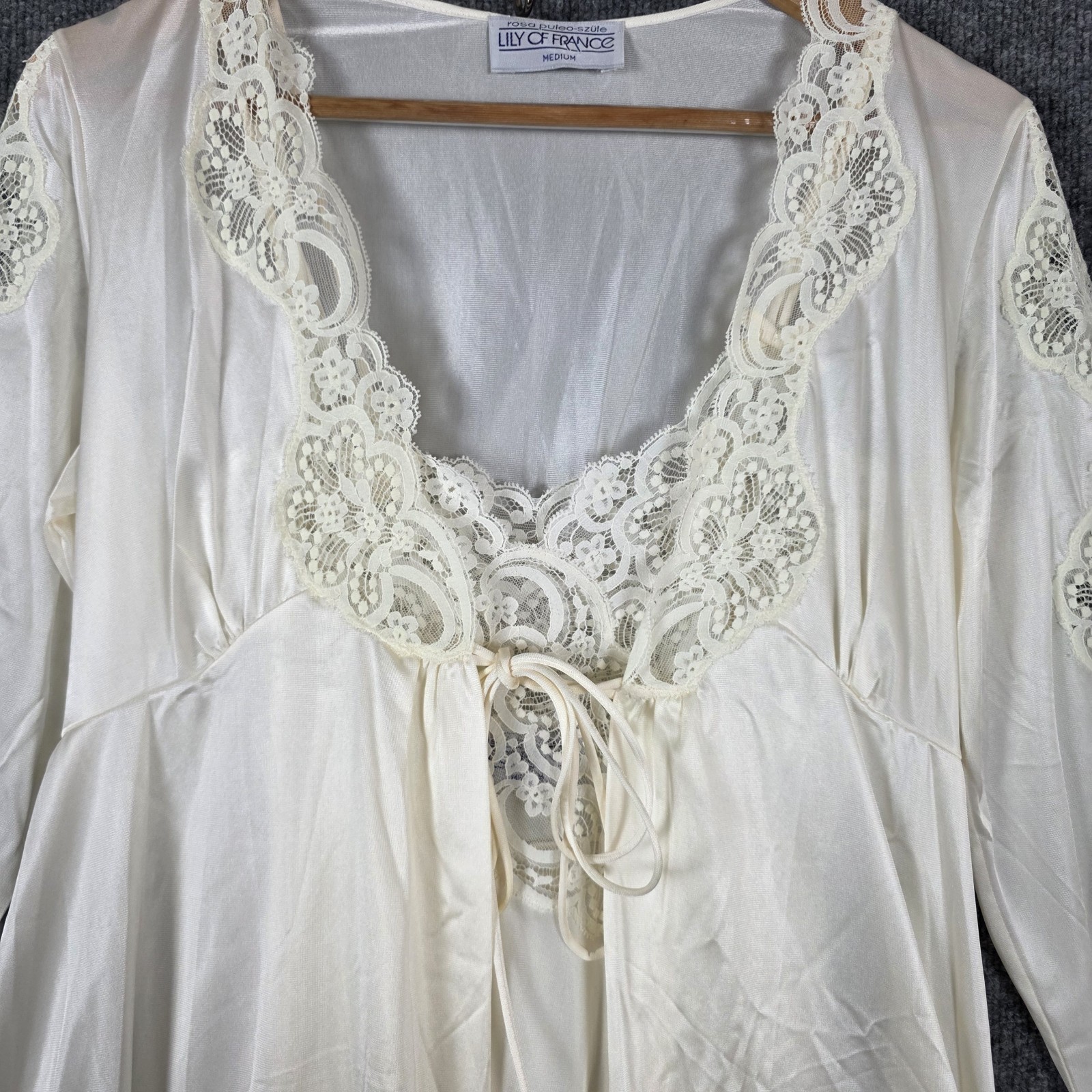 Vintage Lily of France Nightgown Robe Set M Ivory Lace Nylon Peignoir 60s 70s