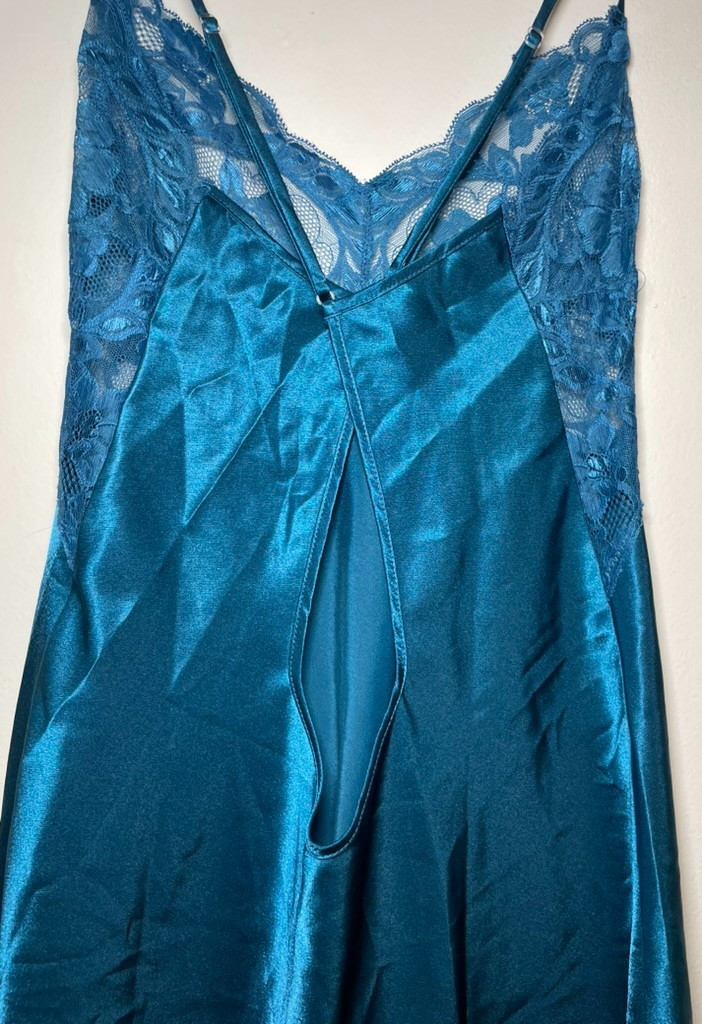 Vintage Shirley of Hollywood Aquamarine High-Low Backless Slip Dress Size L