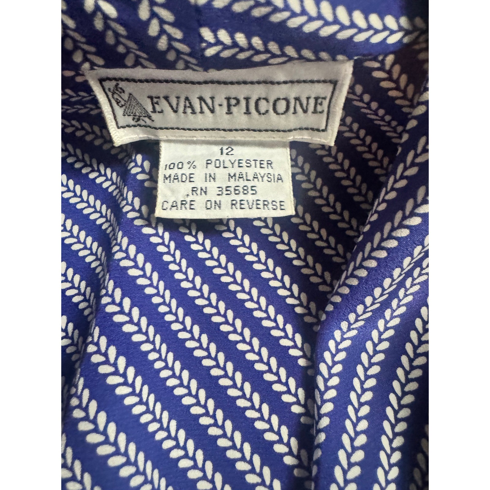 Vintage Evan Picone Size 12 (vintage size) Blue White Wrap Blouse Long Sleeve
