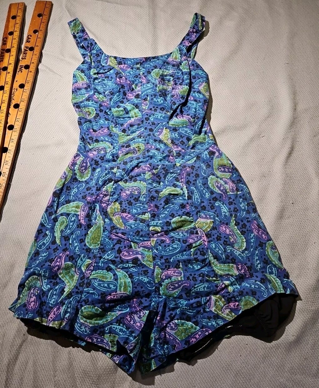 Vintage Rose Marie Reid One Piece Paisley Womens Blue Swimsuit Skorts Romper