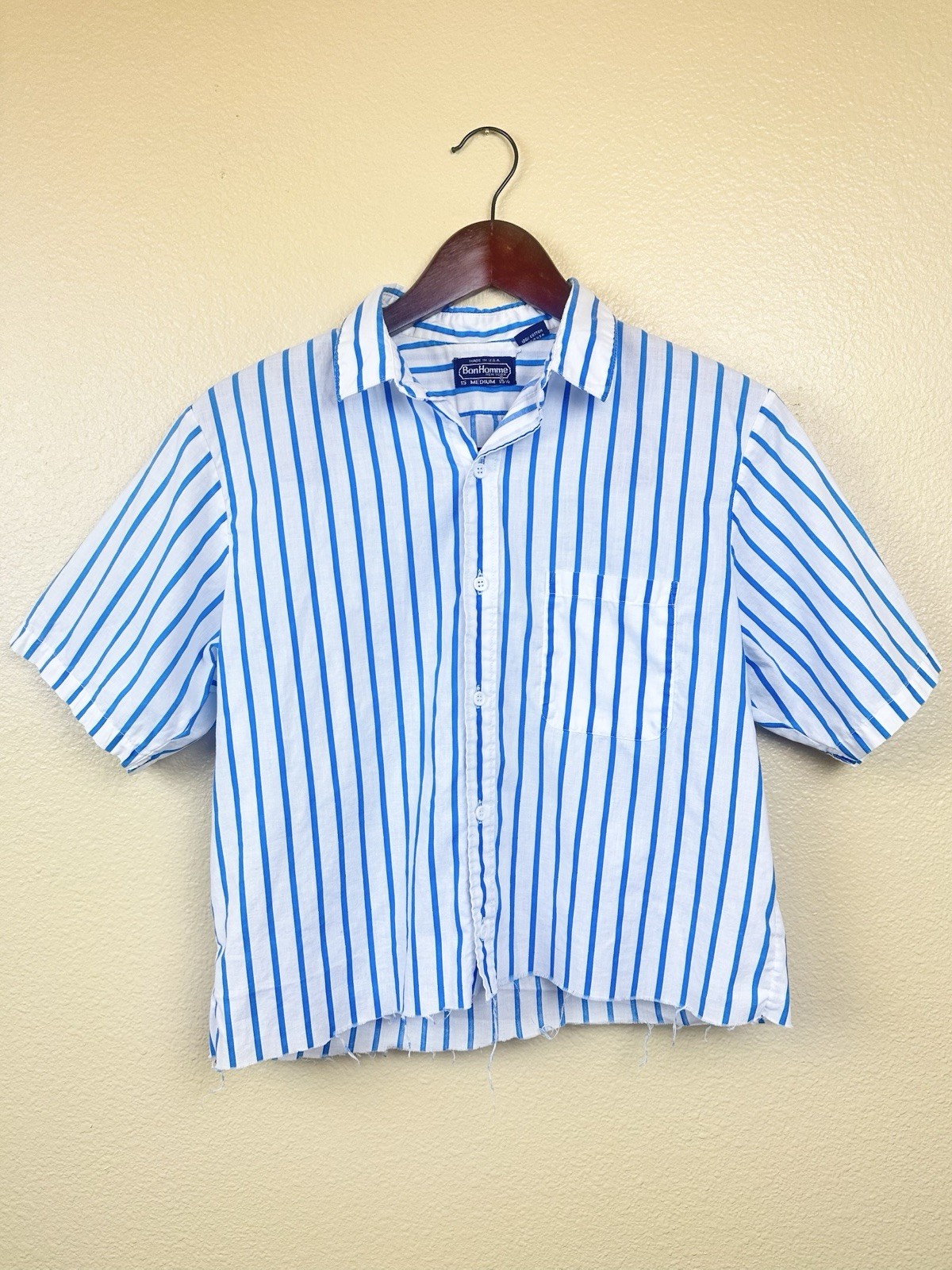 Bon Homme 60s 70s Vtg Hand Cut Cropped Button Down Shirt Striped Womens sz S-M
