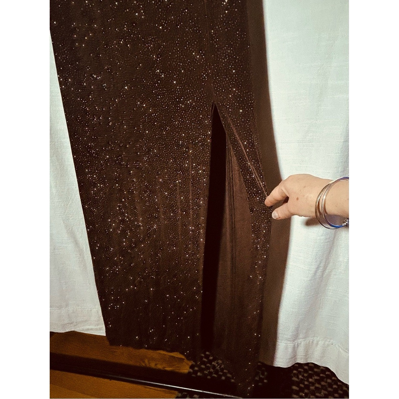 Vintage Jessica Howard Brown Sparkle Back Cowl Neck Maxi Dress