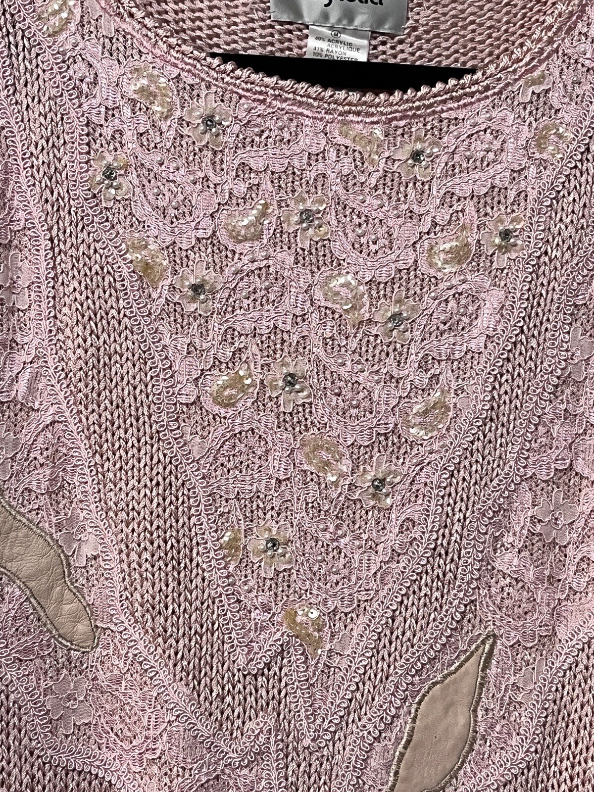 Magnolia Vintage 80s Hand Knitted Pink Metallic Sequin Lace Batwing Sweater M