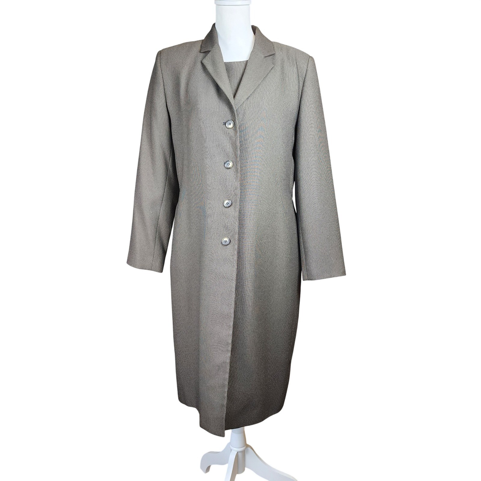 Morton Bernard Vintage 2 Piece Duster Coat and Sheath Dress Set Olive Brown 10
