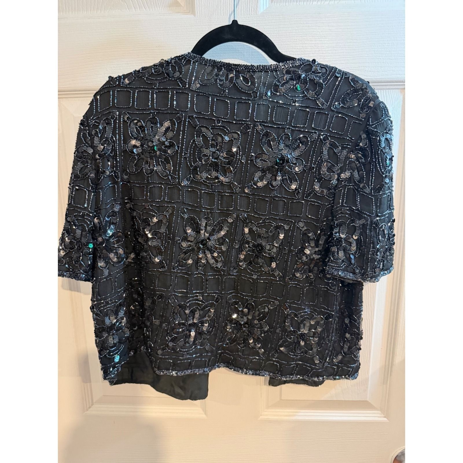 Stenay Vintage Black Silk Sequin Beaded Evening Jacket Shrug Bolero Large L