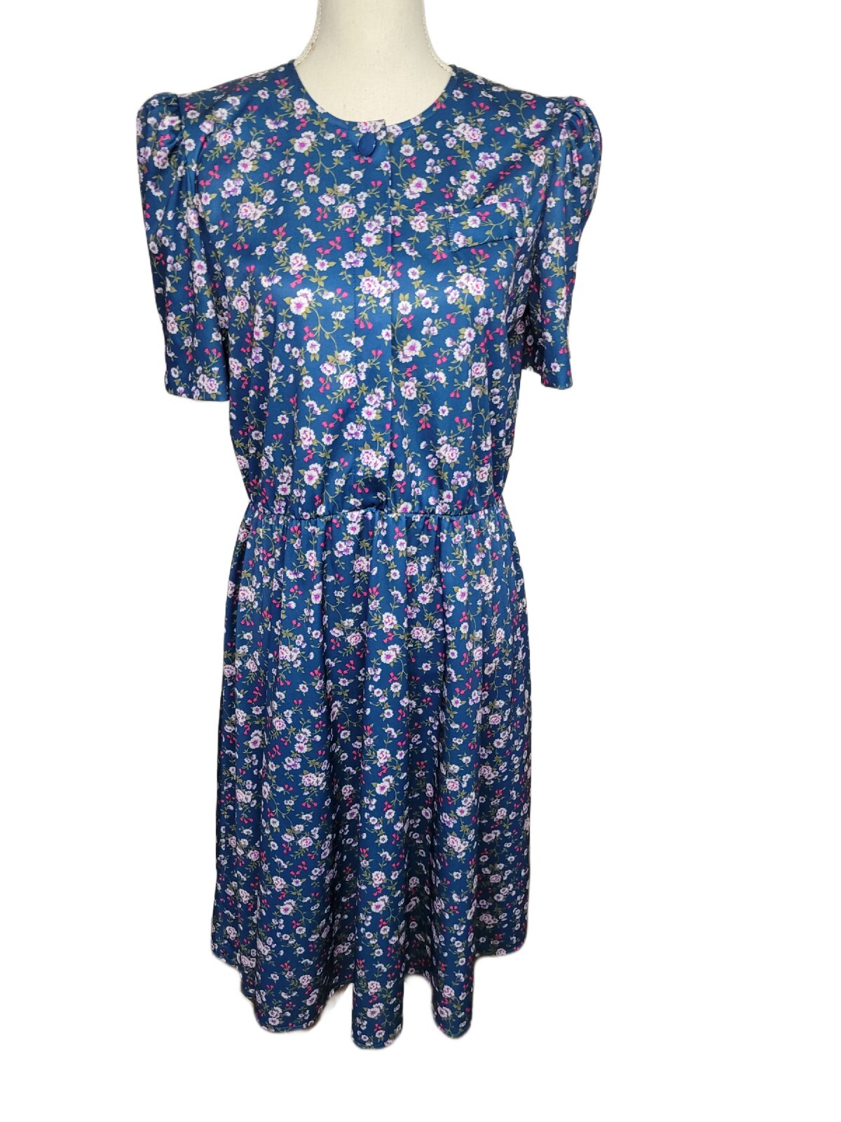 Vintage Tabby of California Blue And Pink Floral Midi Dress Size M/L Coquette