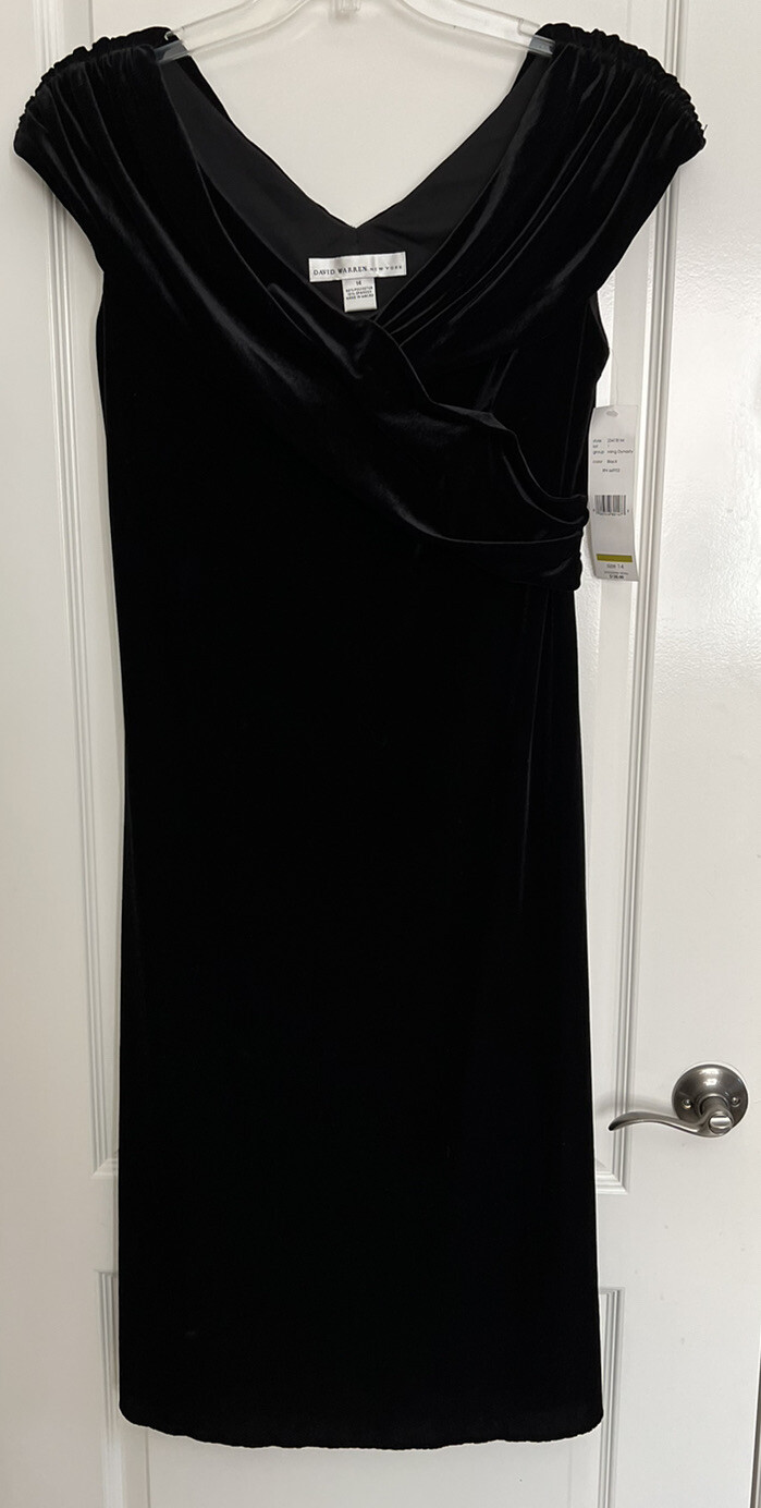 Vintage Evening Cocktail Dress Black Size 14 Velvet NWT 1980’s David Warren