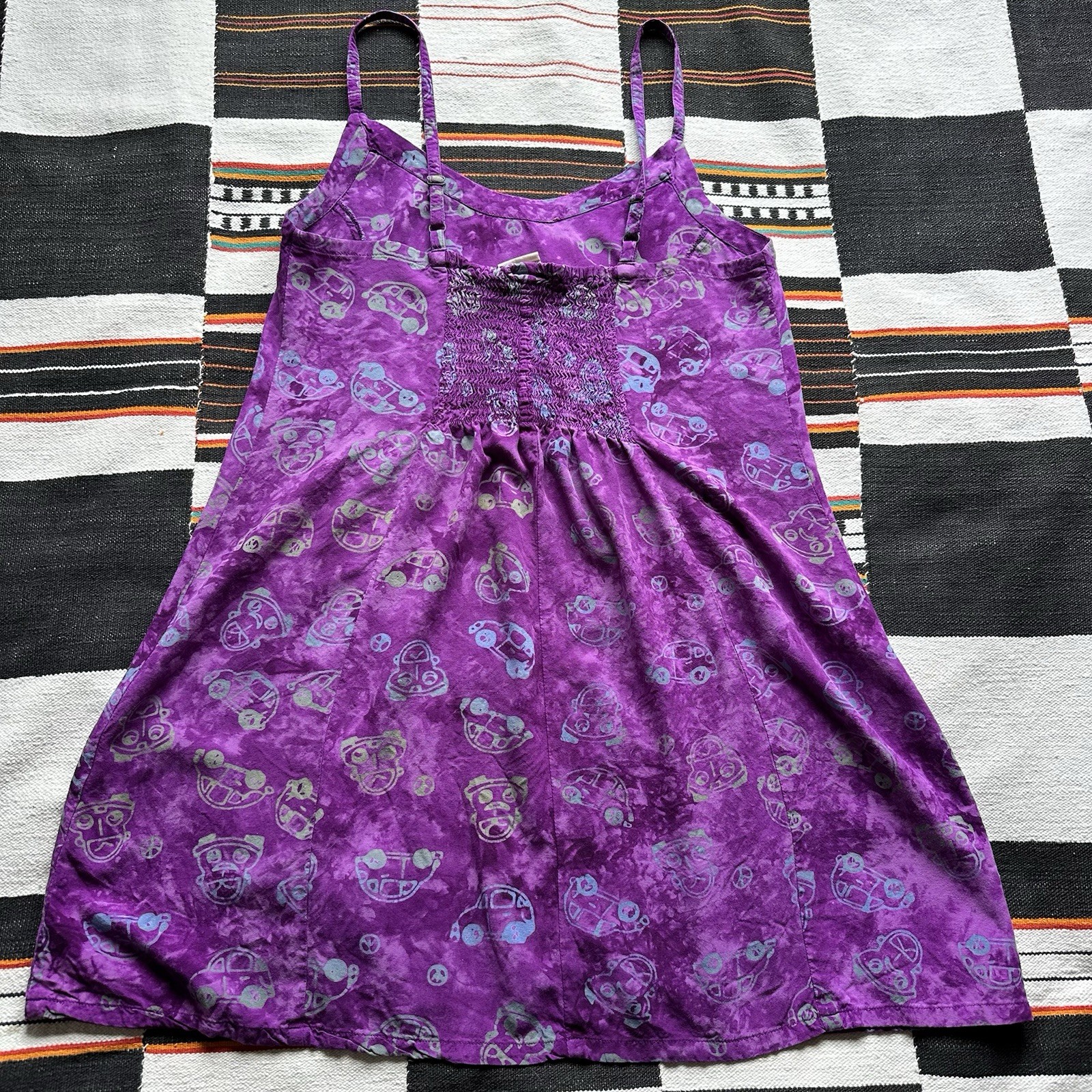 Vintage 90’s Kimberly’s Travels Purple Batik Novelty Rayon Sun Dress. Medium.