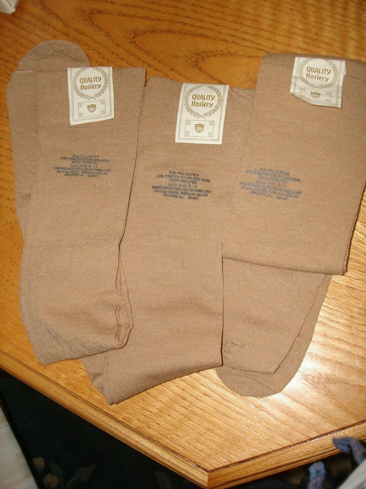 Vintage Collectible Beige 3 Pair True 60’s Polyester Nylon Wool Stockings 9 – 11