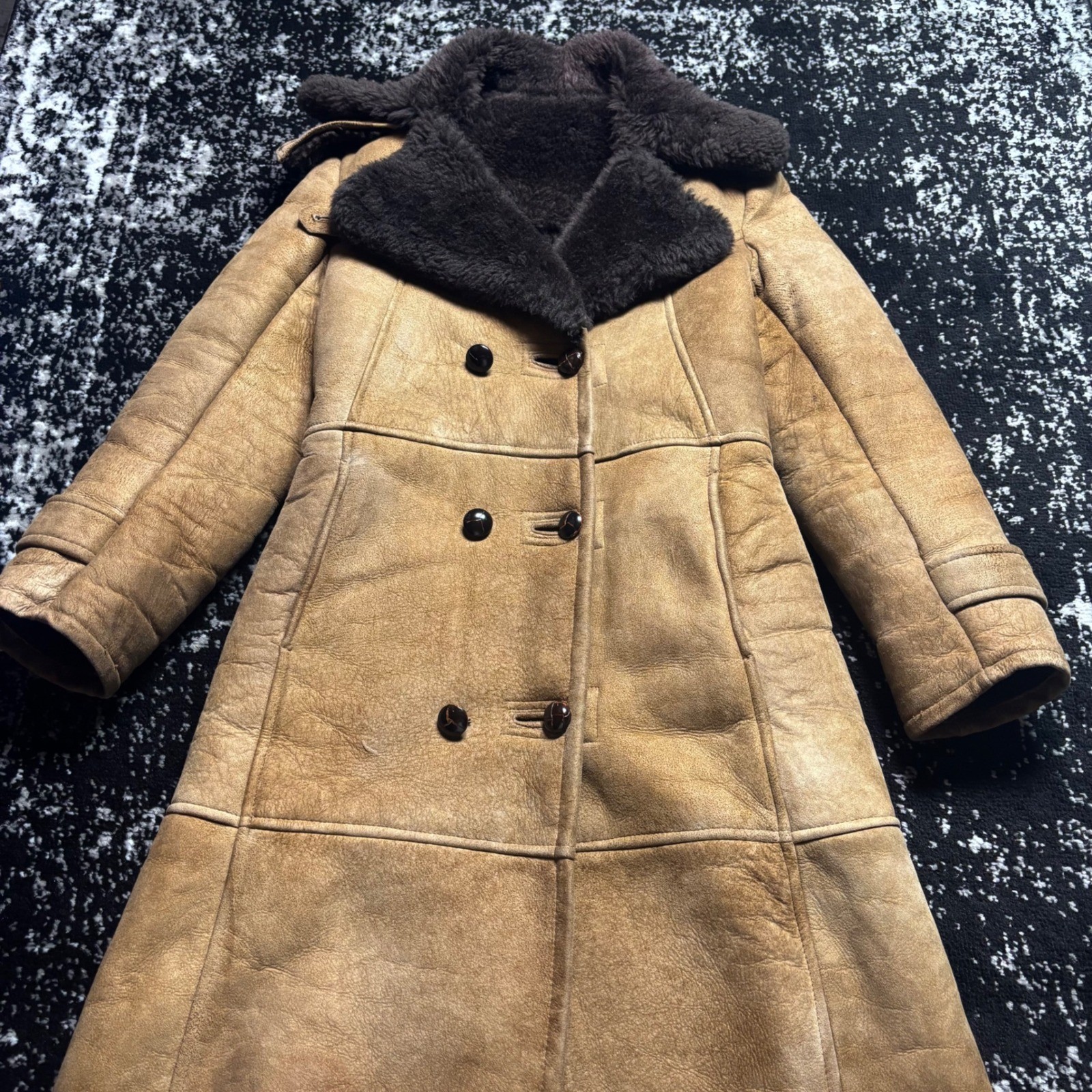Vintage Fur Fashions Milwaukee Sheepskin Shearling Coat Tan Suede Long Jacket