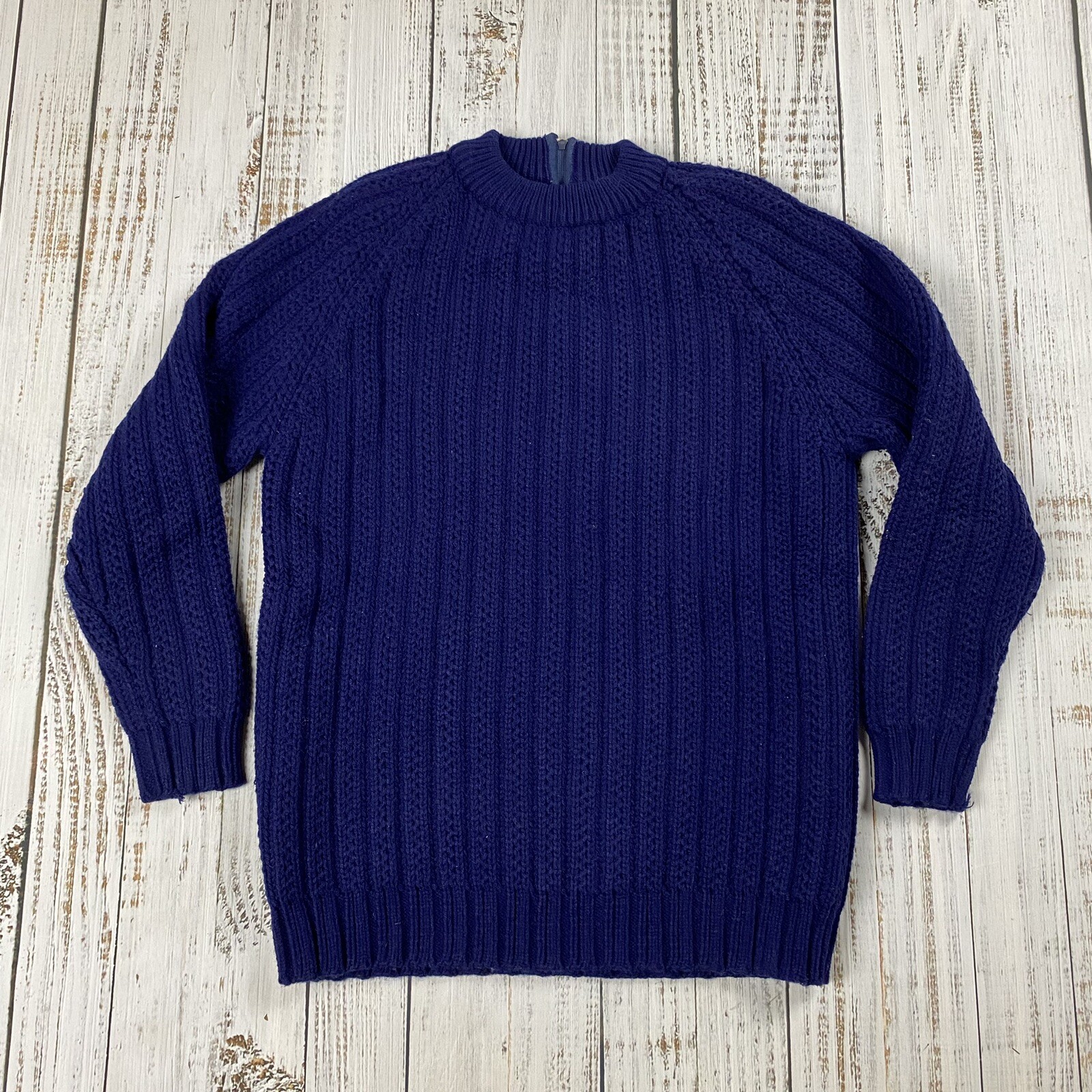 VTG 50S 60S FULL FASHIONED JAPAN ACRYLIC SWEATER MADE IN JAPAN ZIP NAVY BLUE