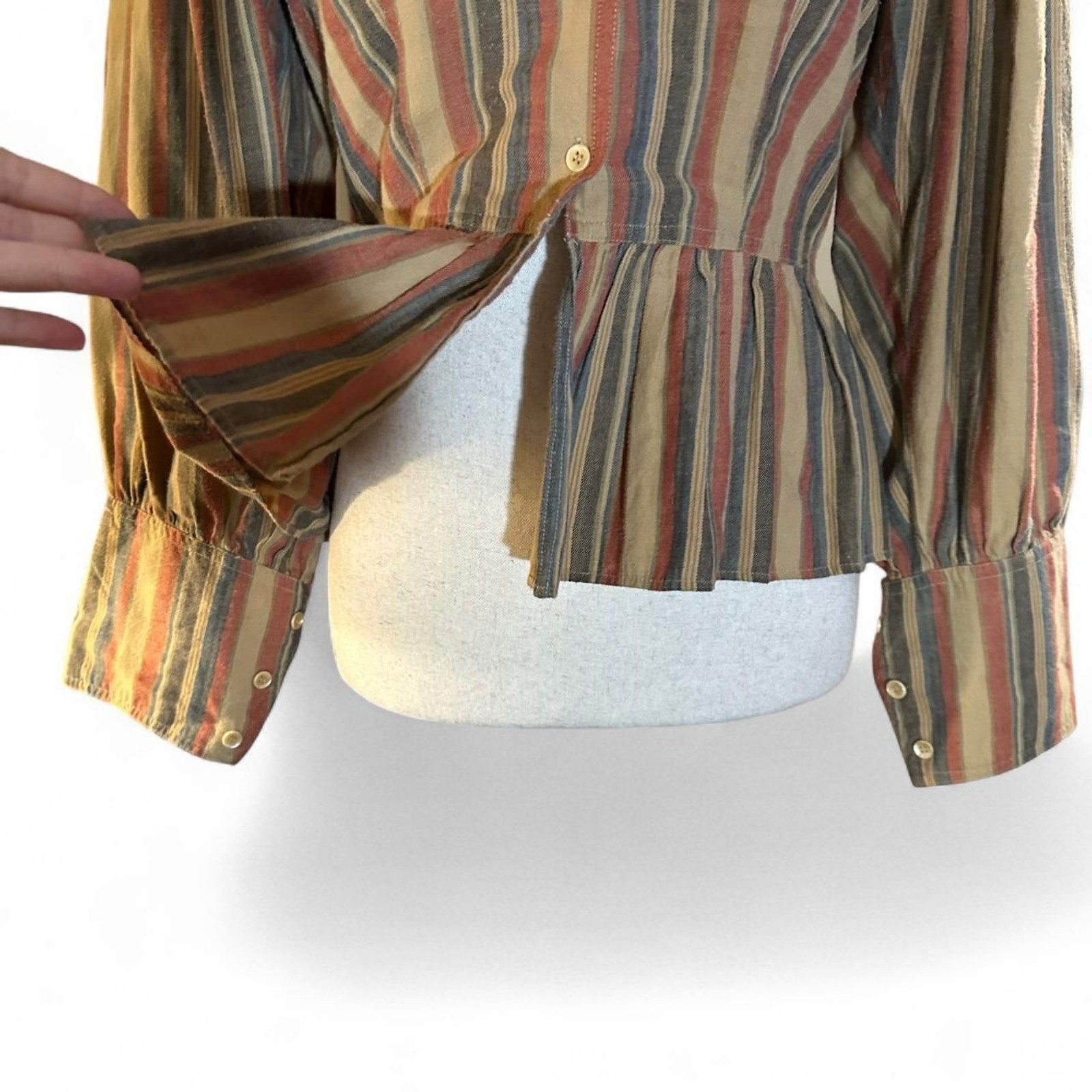 College Town 70s Autumnal Striped Victorian Revival Blouse