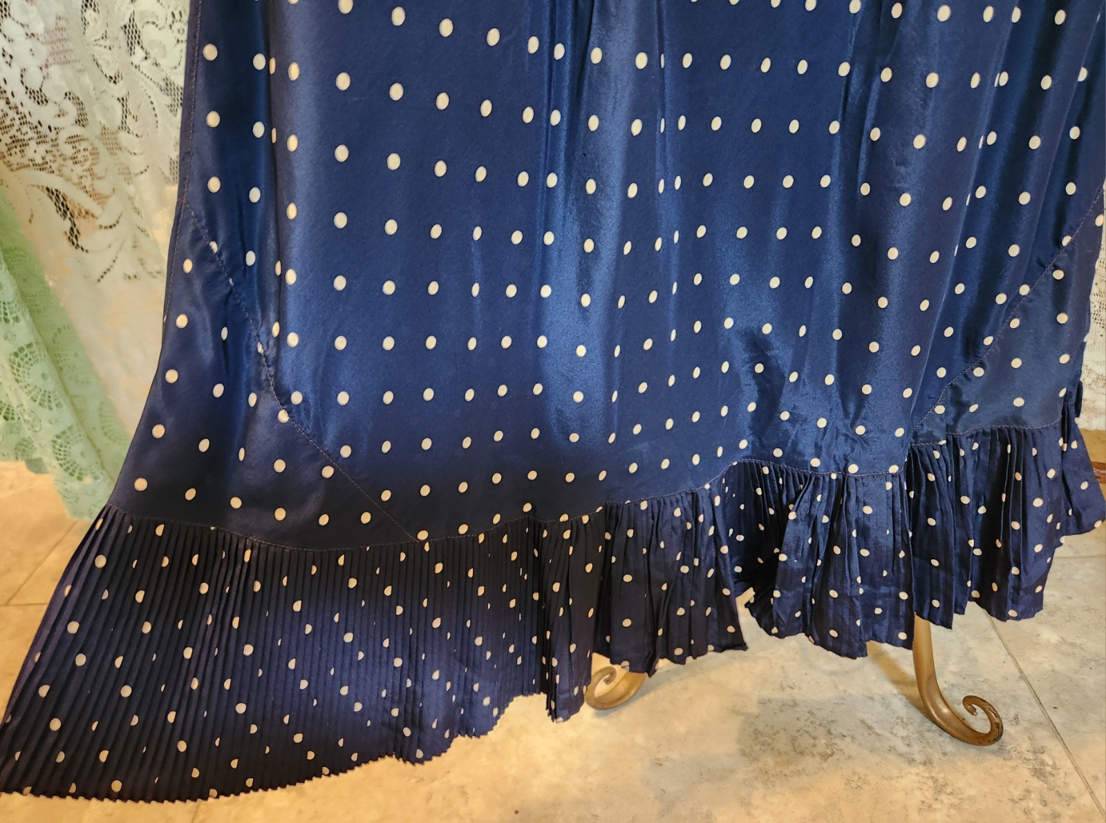 Vintage 1930s Sleeveless Navy Blue Polka Dot Dress Keyhole Back