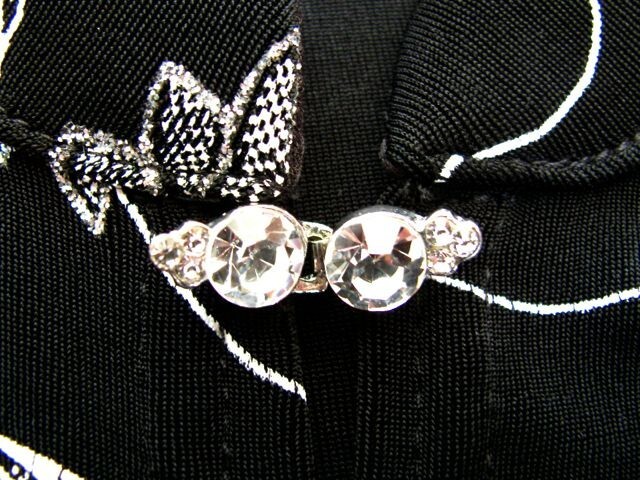 Black Embroidered Blouse Set Silver Floral Vtg Onyx Nite Wendye Chaitin Size L