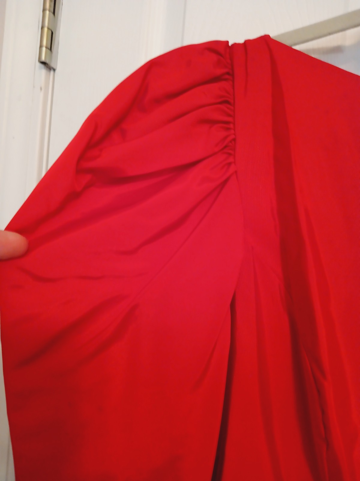 VTG 1980 DANCE ALLURE gown red satin puff drop wst V bck SWEETHEART PROM M READ