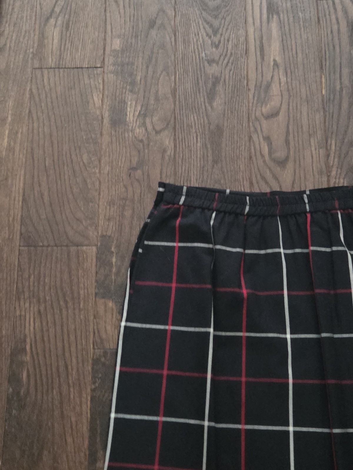 Vintage Black Windowpane Plaid Midi Skirt Red White High Waist ALine Side Button