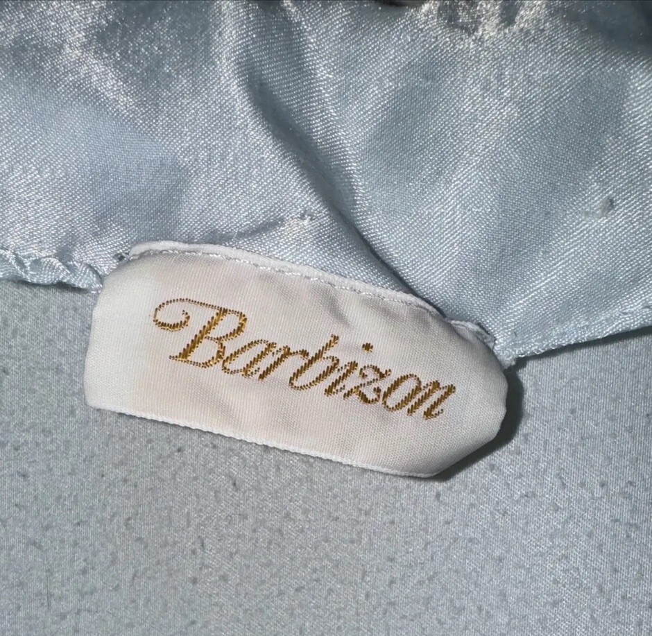 Vtg Barbizon Nightgown Flannel Lined Satin Grannycore Embroidered Blue Sz M Flaw