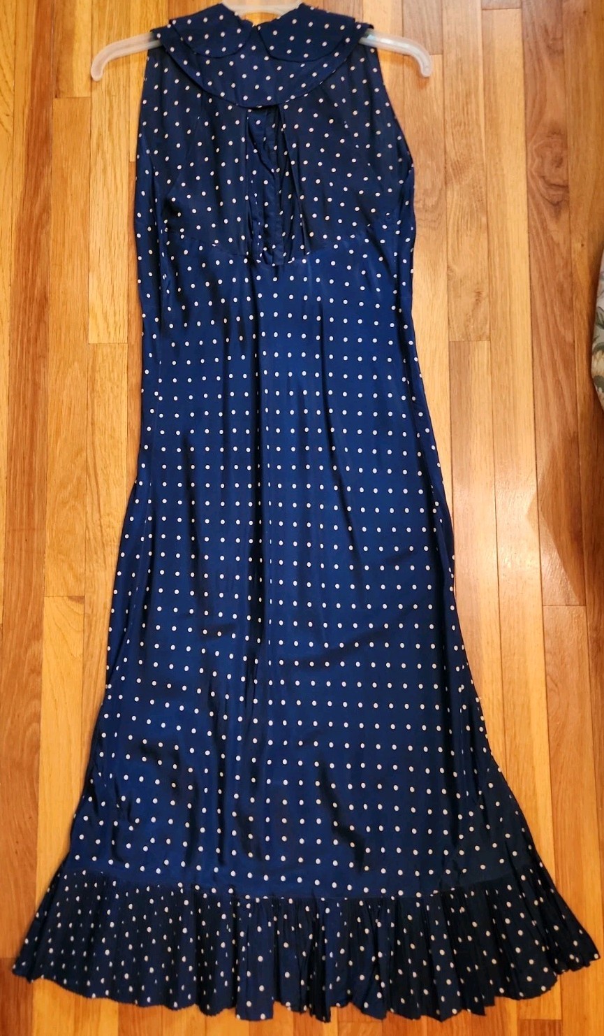 Vintage 1930s Sleeveless Navy Blue Polka Dot Dress Keyhole Back