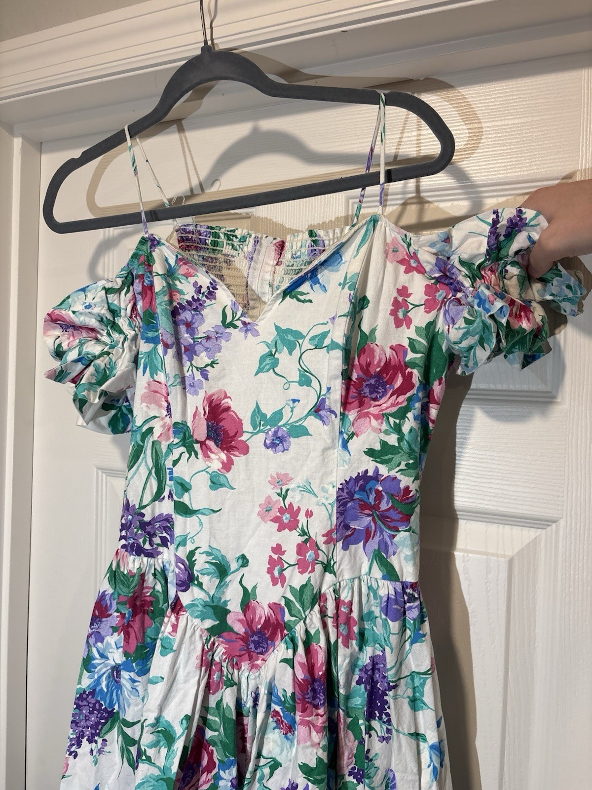 Expo VTG Floral Puffy Sleeve Victorian Romantic Cottagecore Midi Dress Size 8