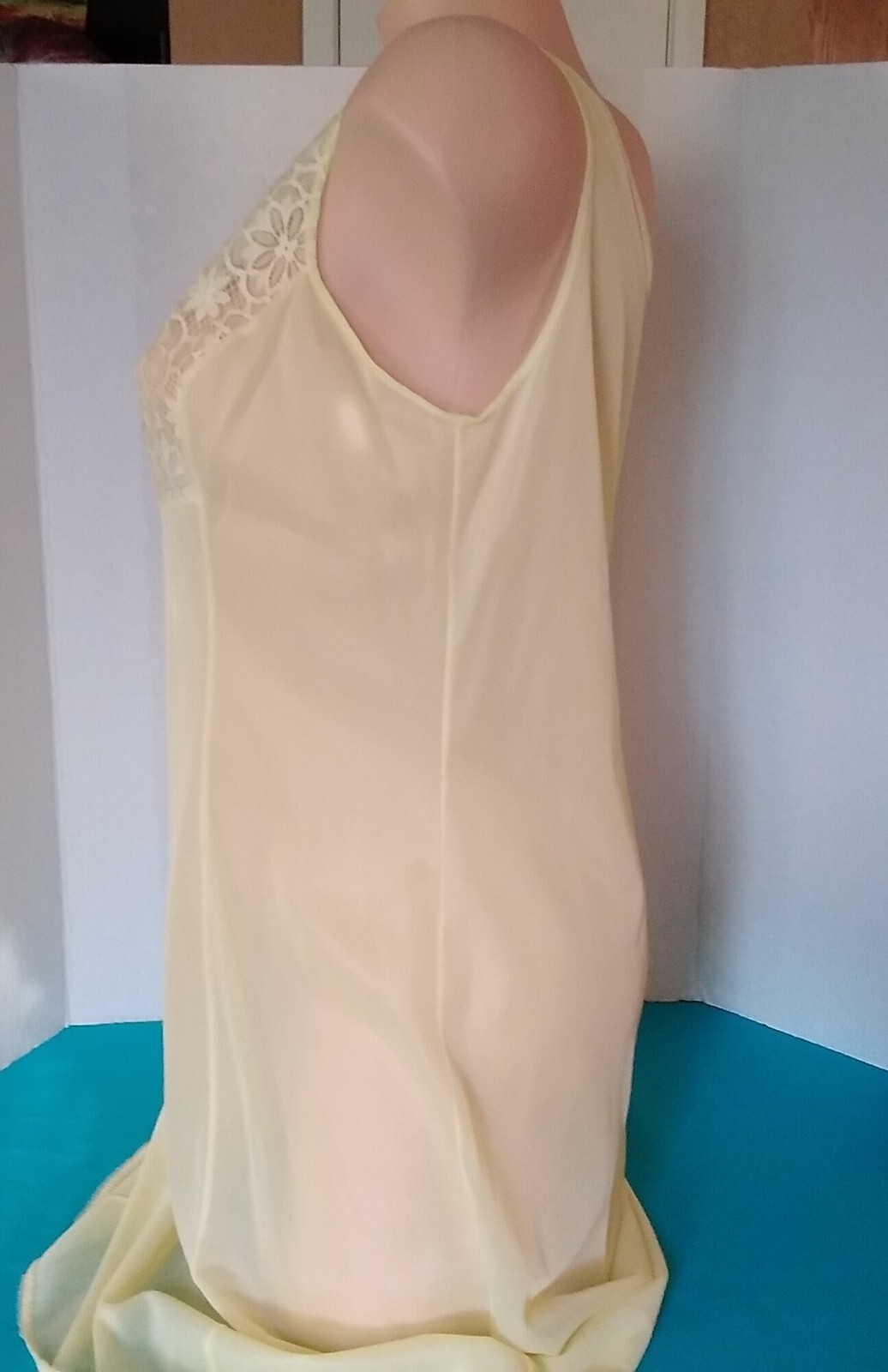 Vintage 60’s Full Slip Dress Chemise European Wide Strap Retro Yellow L