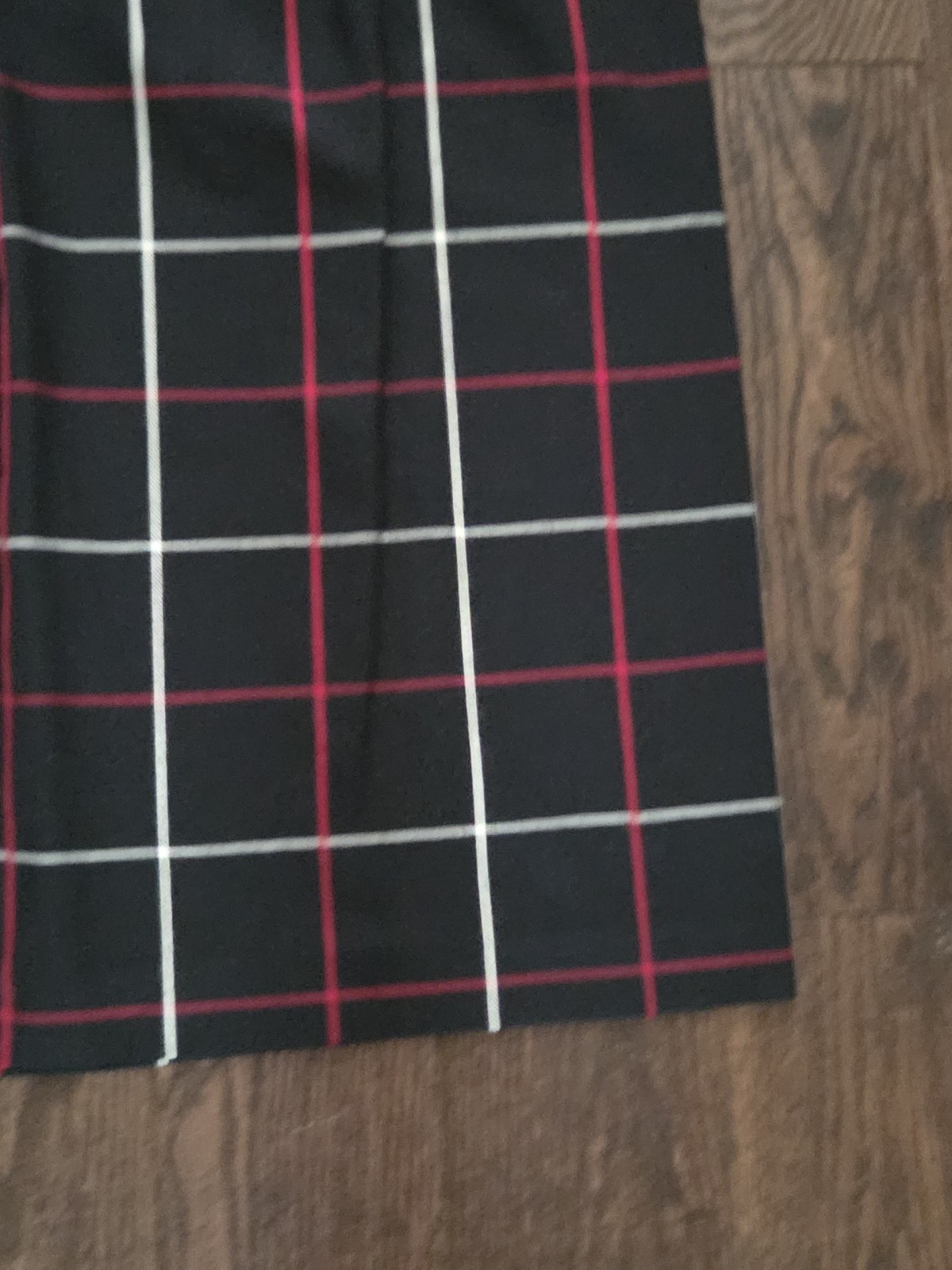 Vintage Black Windowpane Plaid Midi Skirt Red White High Waist ALine Side Button