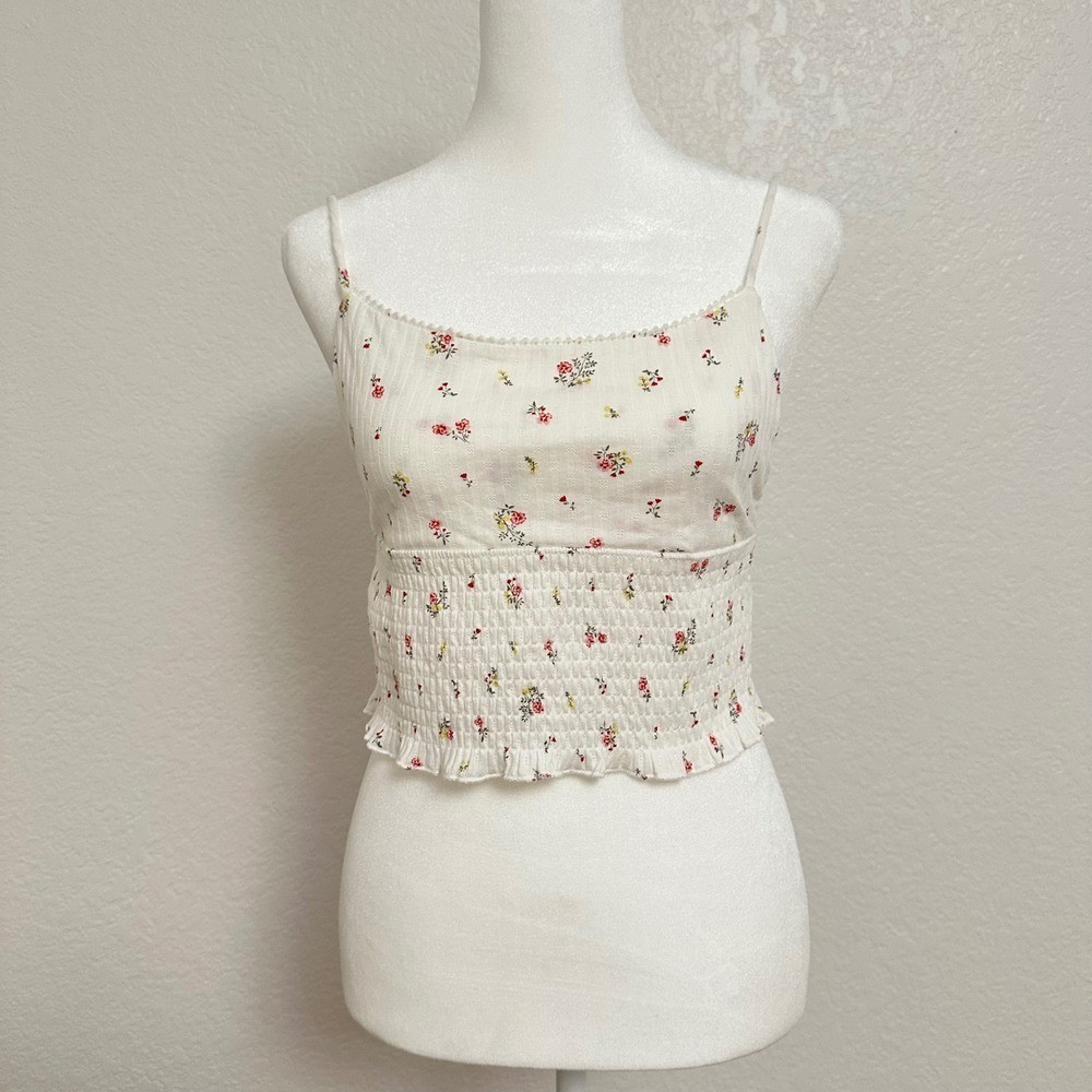 Cotton On White Floral Smocked Camisole Crop Tank Top Womens Size Medium New