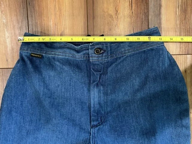 Vintage 1970s MAVERICK 26” Waist Lace Back Flare Denim Blue Jeans 30” On Inseam