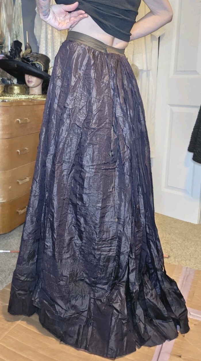 Midnight Blue Victorian Silk/Taffeta w/ Pink Stitch Ruffle Walking Suit SALVAGE