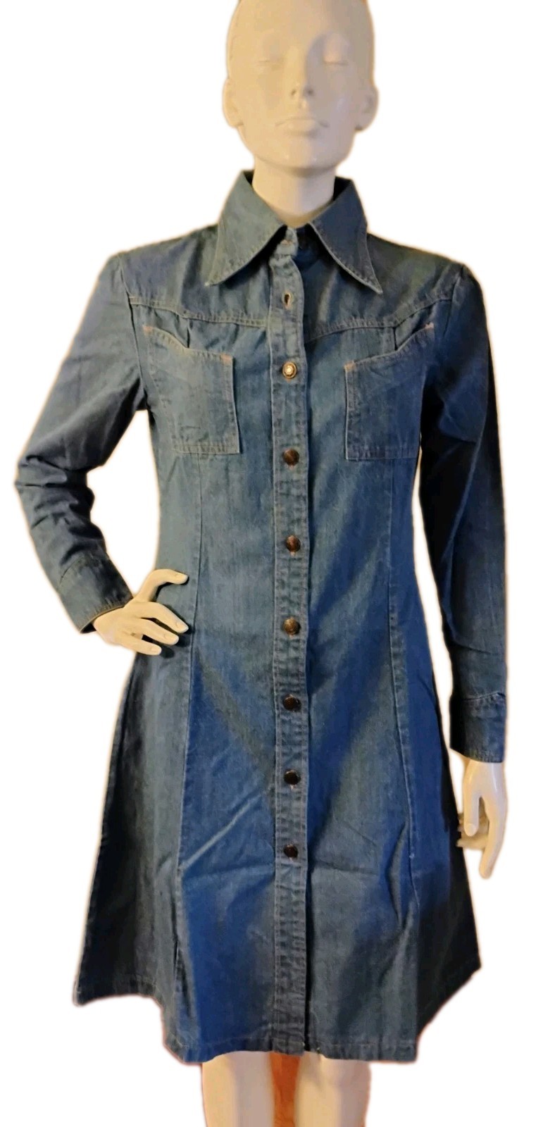 VTG 80’s “Castle Square” Light Blue Western Style Shirt Dress 15/16