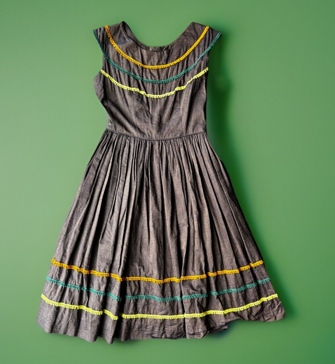 Vintage 50s Fashion Frock Ohio INSANE Boho Prarie Dress.small/side Zip