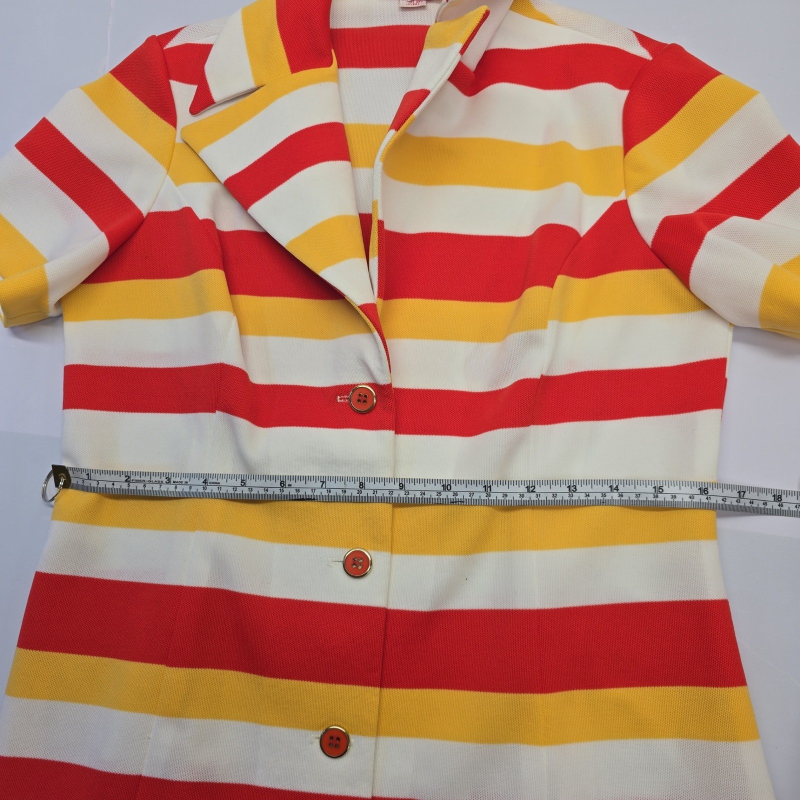 Vintage Kay Windsor Striped Short Sleeve Blazer Red Yellow White Mod 70s Top