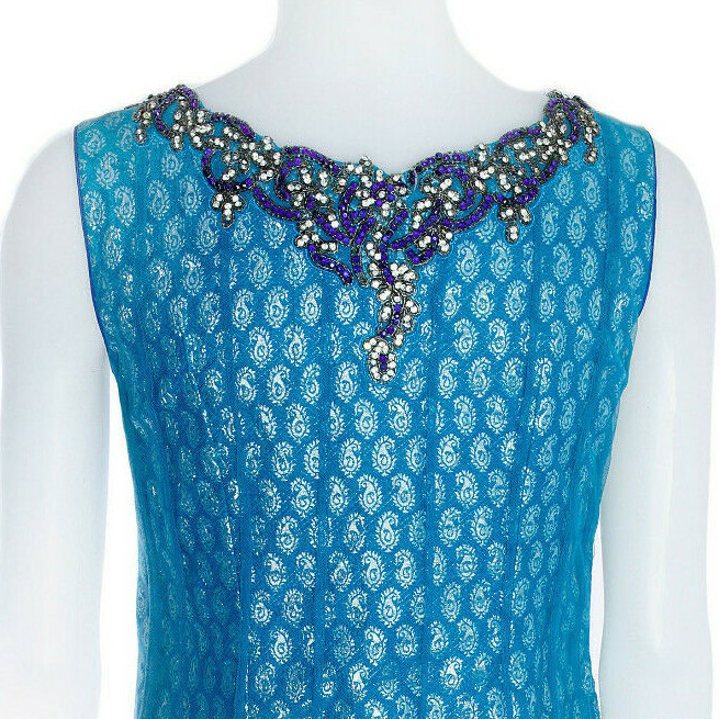 Style of India Special Occasion Beaded Dress and Scarf Expert Stonework Blue SM