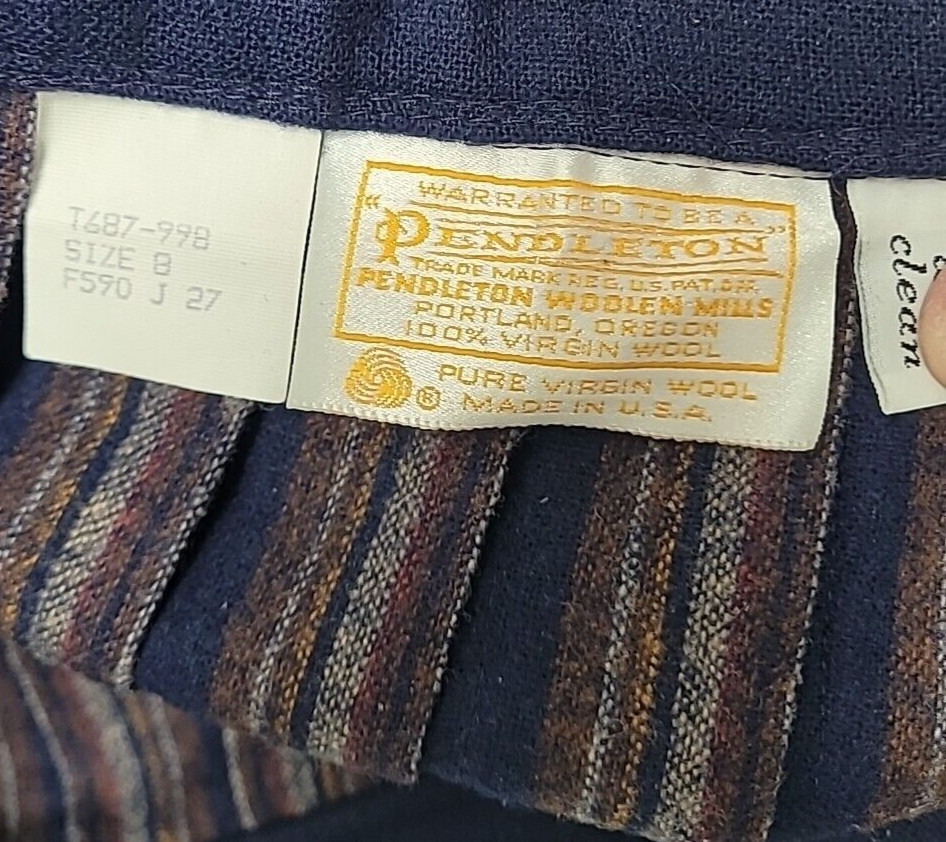 Vintage Pendleton Womens Navy Blue Brown Pleated Skirt Sz 8
