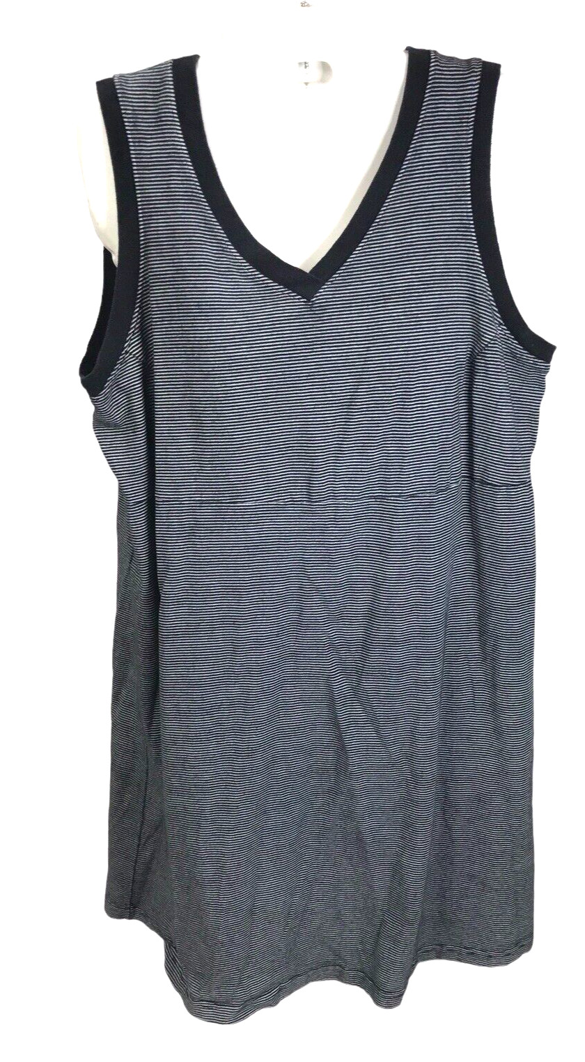 Vtg 90s Fresh Produce sleeveless Sun Dress Black Striped Beach L Nautical USA