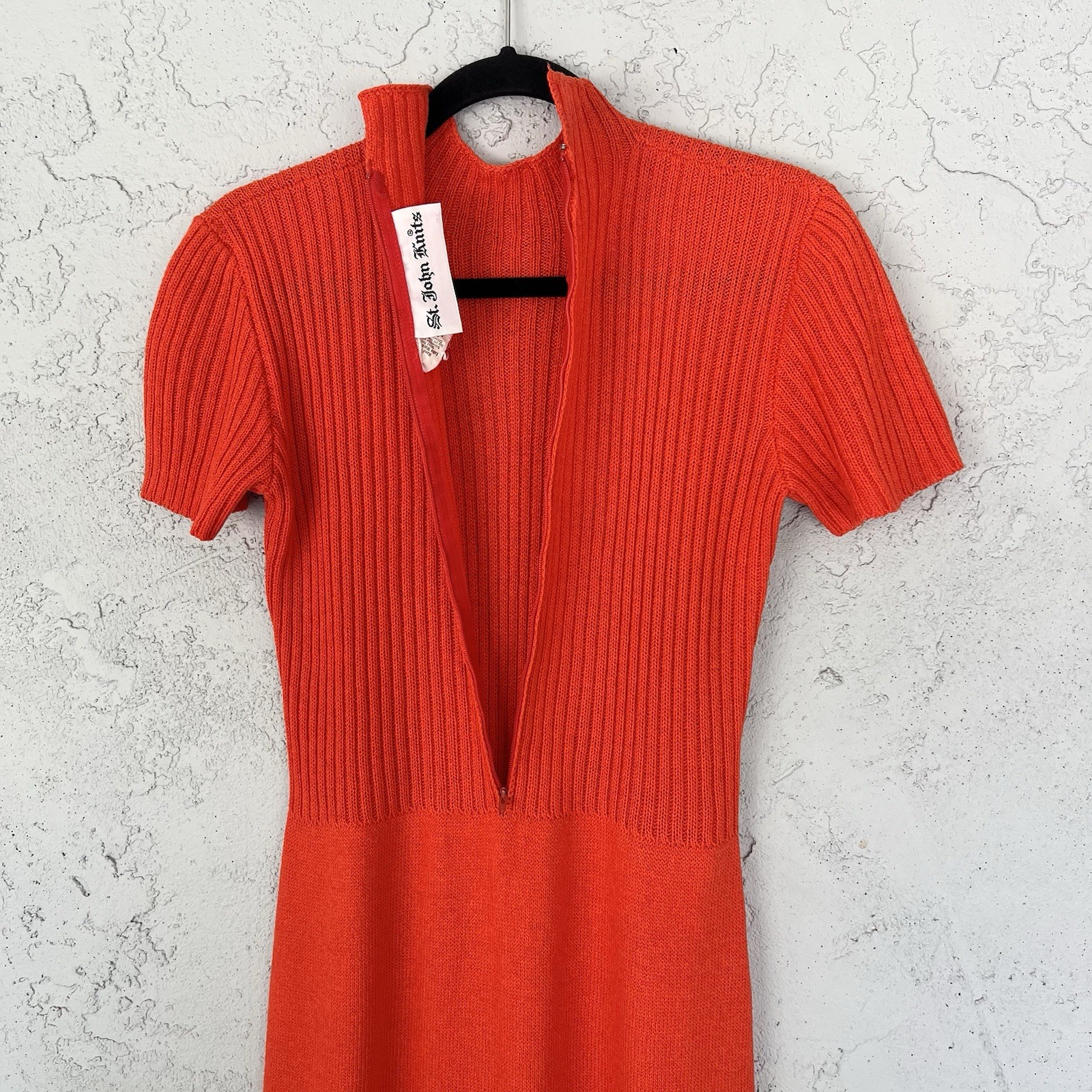 Vintage 1960s St. John Knit Dress Orange Mod A-Line Mock Neck Midi Dress Small