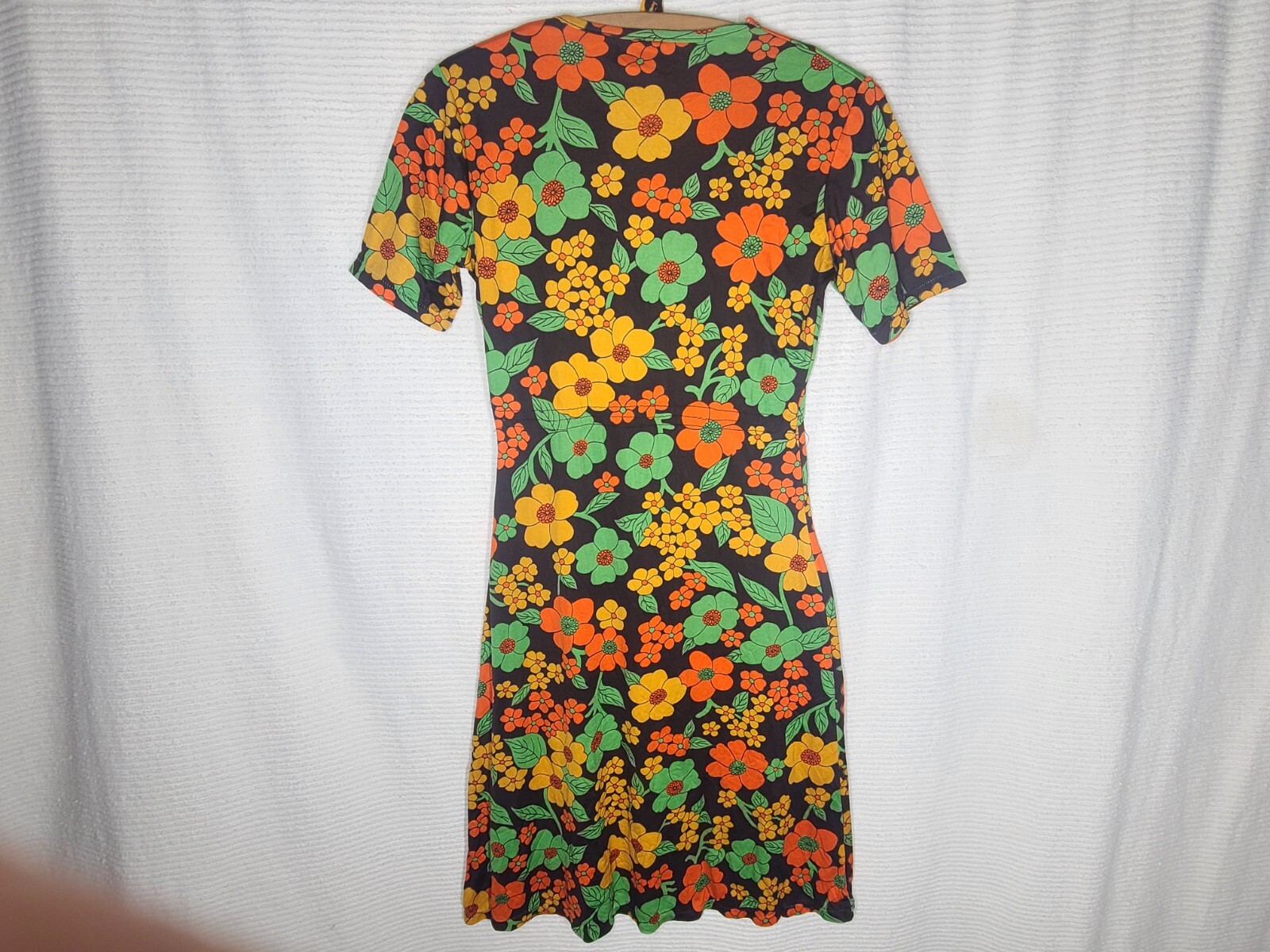 Vtg 60s Nylon Knit Dress Mod Flower Print M Slinky Bodycon wString Belt Rare