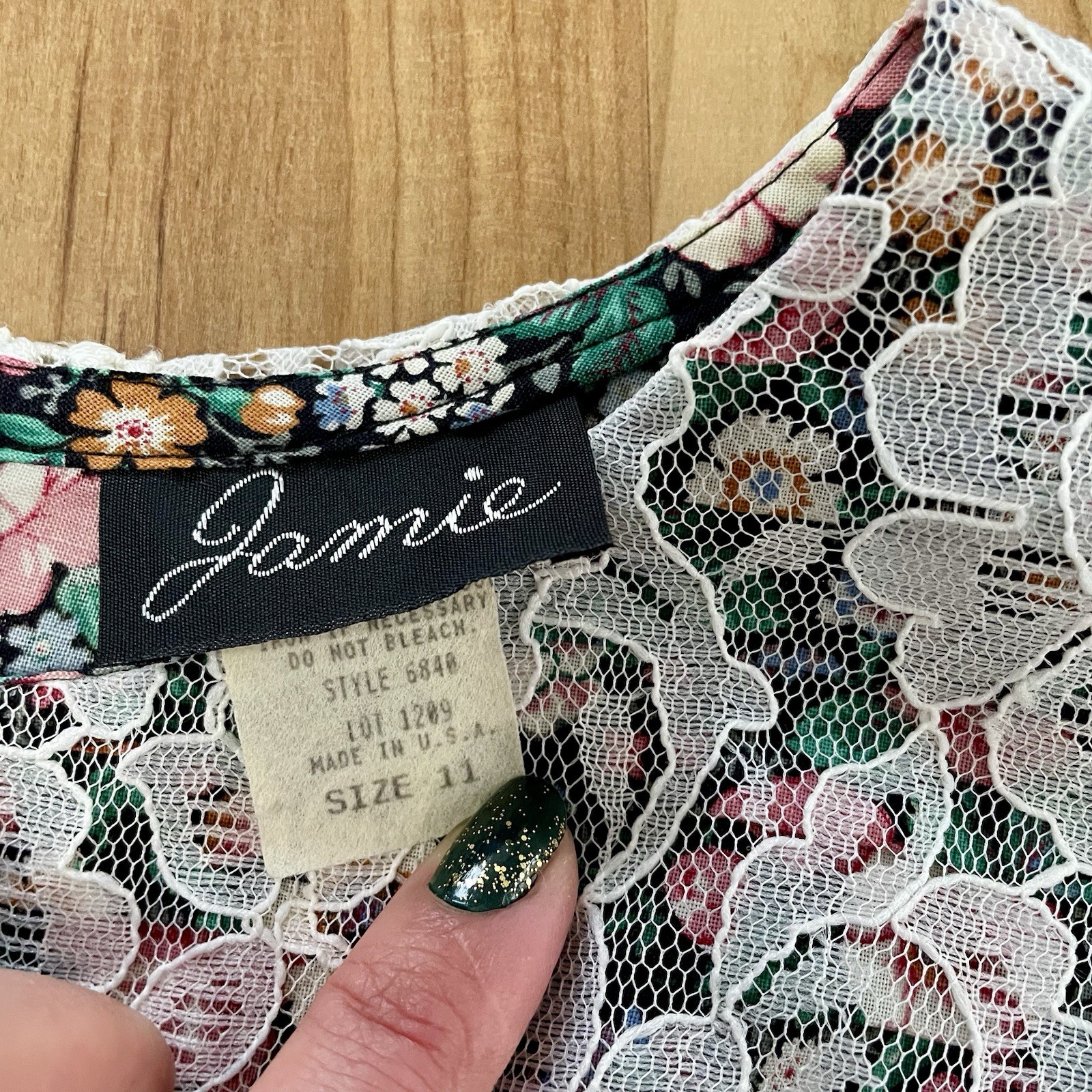 Vintage 90s Jamie Floral Lace Collar Drop Waist Cottagecore Midi Dress